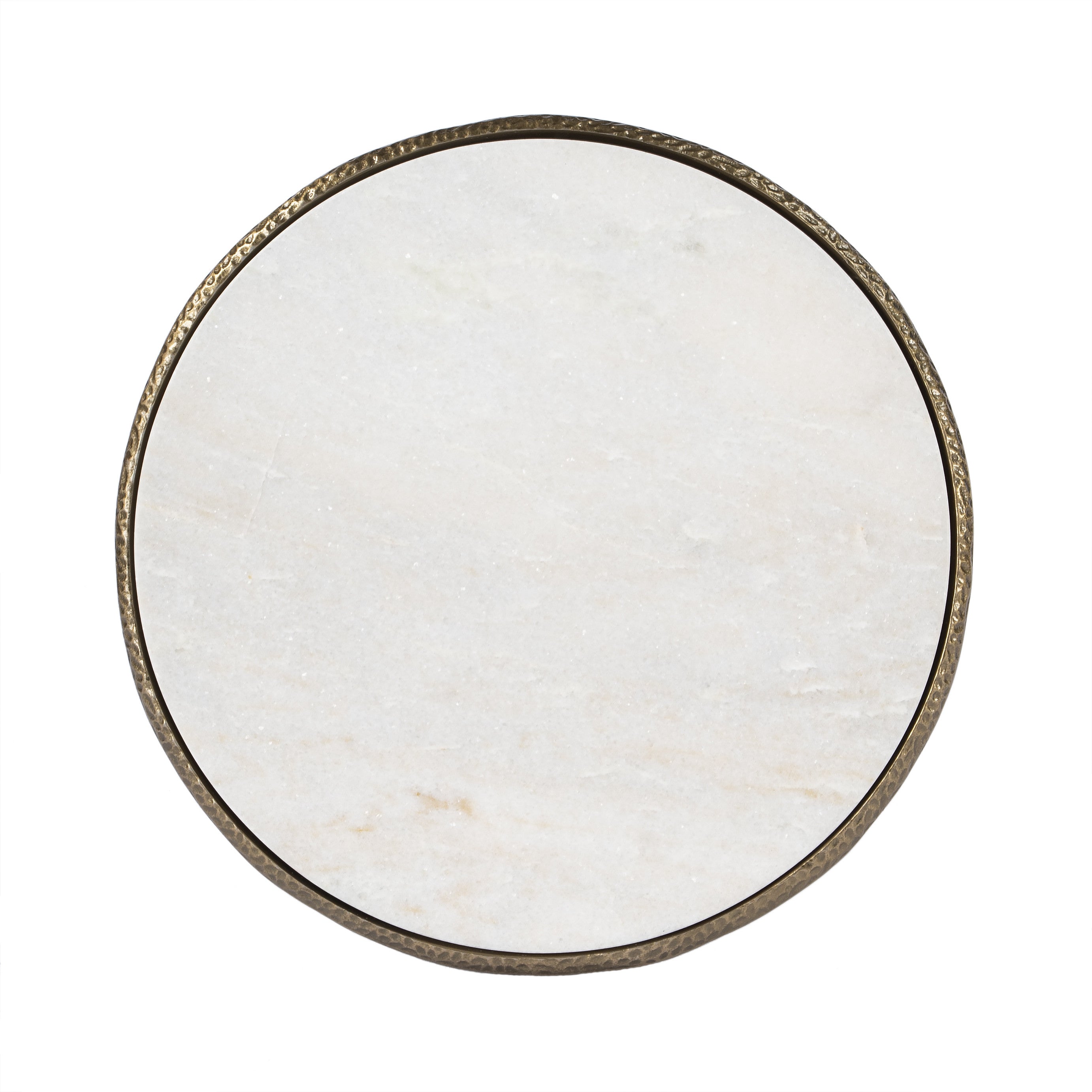 23" White and Gold Distressed Marble and Aluminum Round End Table-6