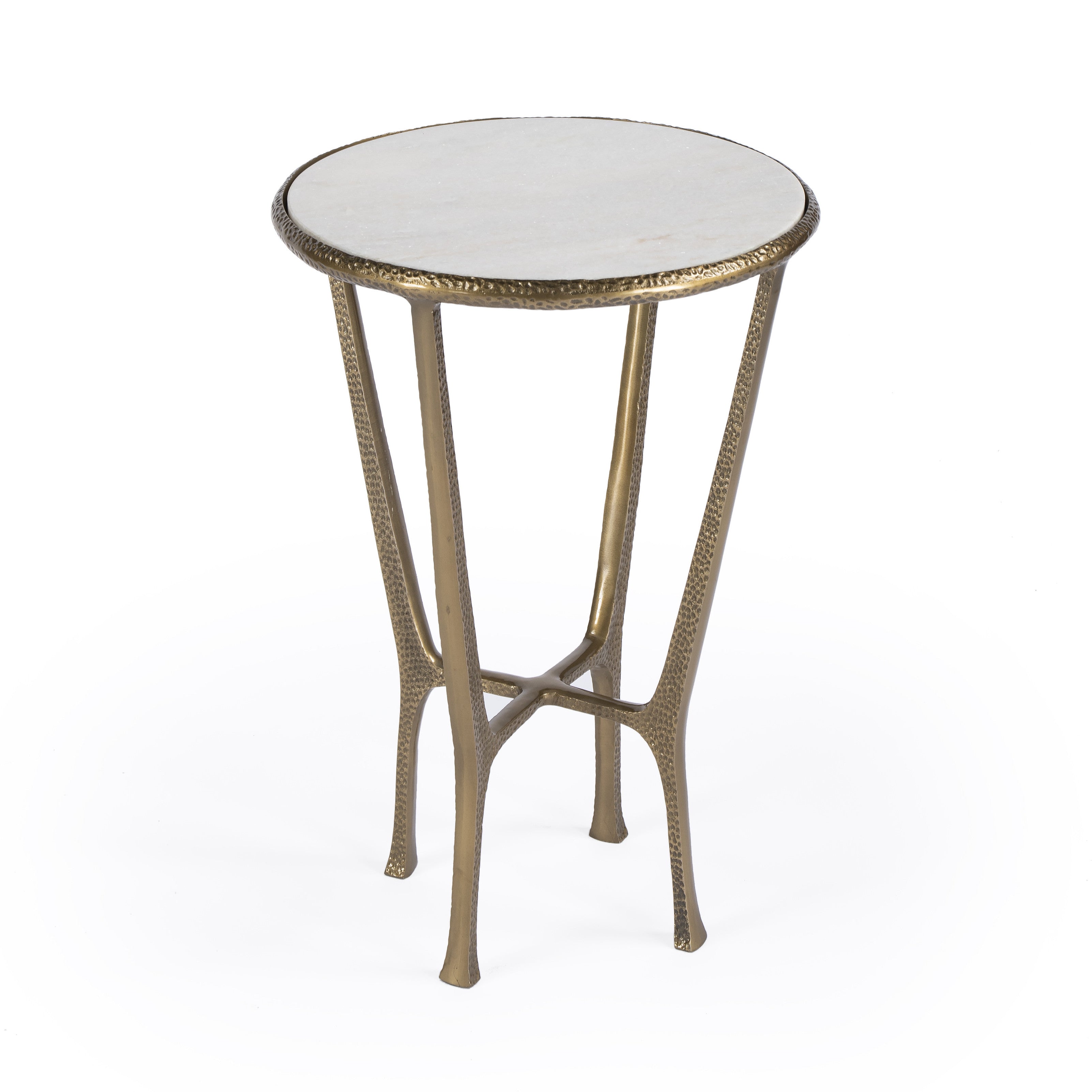 23" White and Gold Distressed Marble and Aluminum Round End Table-7