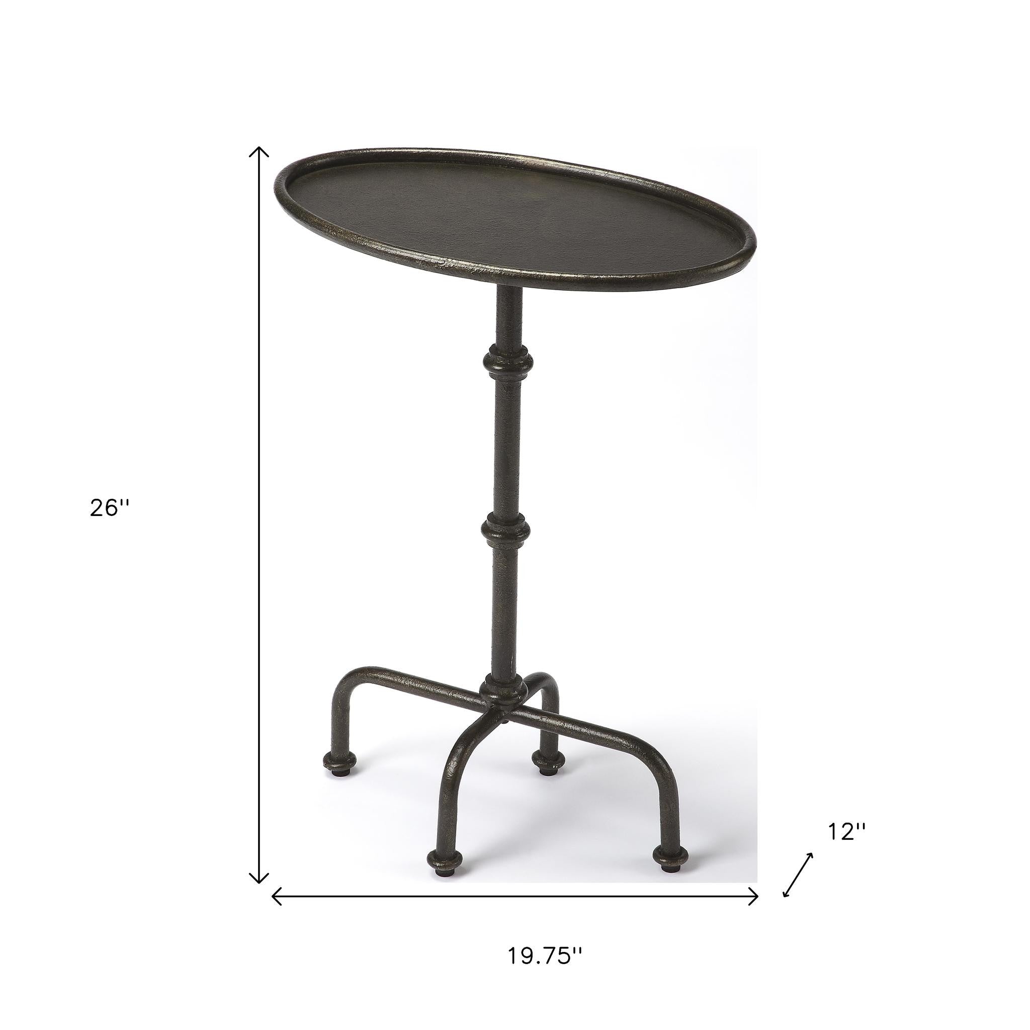 26" Gray Aluminum Oval Pedestal End Table-4