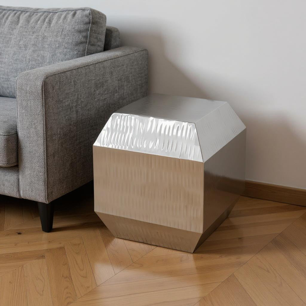 20" Silver Stainless Steel Square Block End Table-1