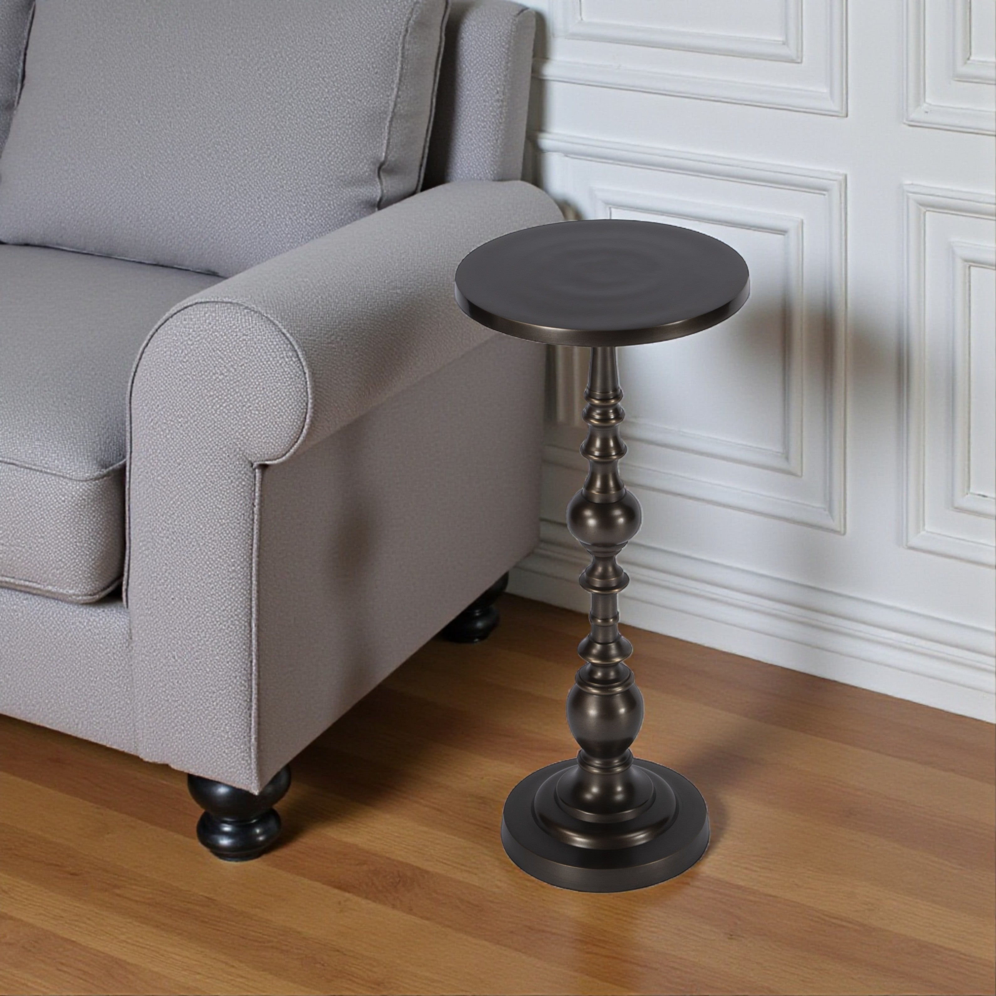 23" Bronze Metal Round Pedestal End Table-1