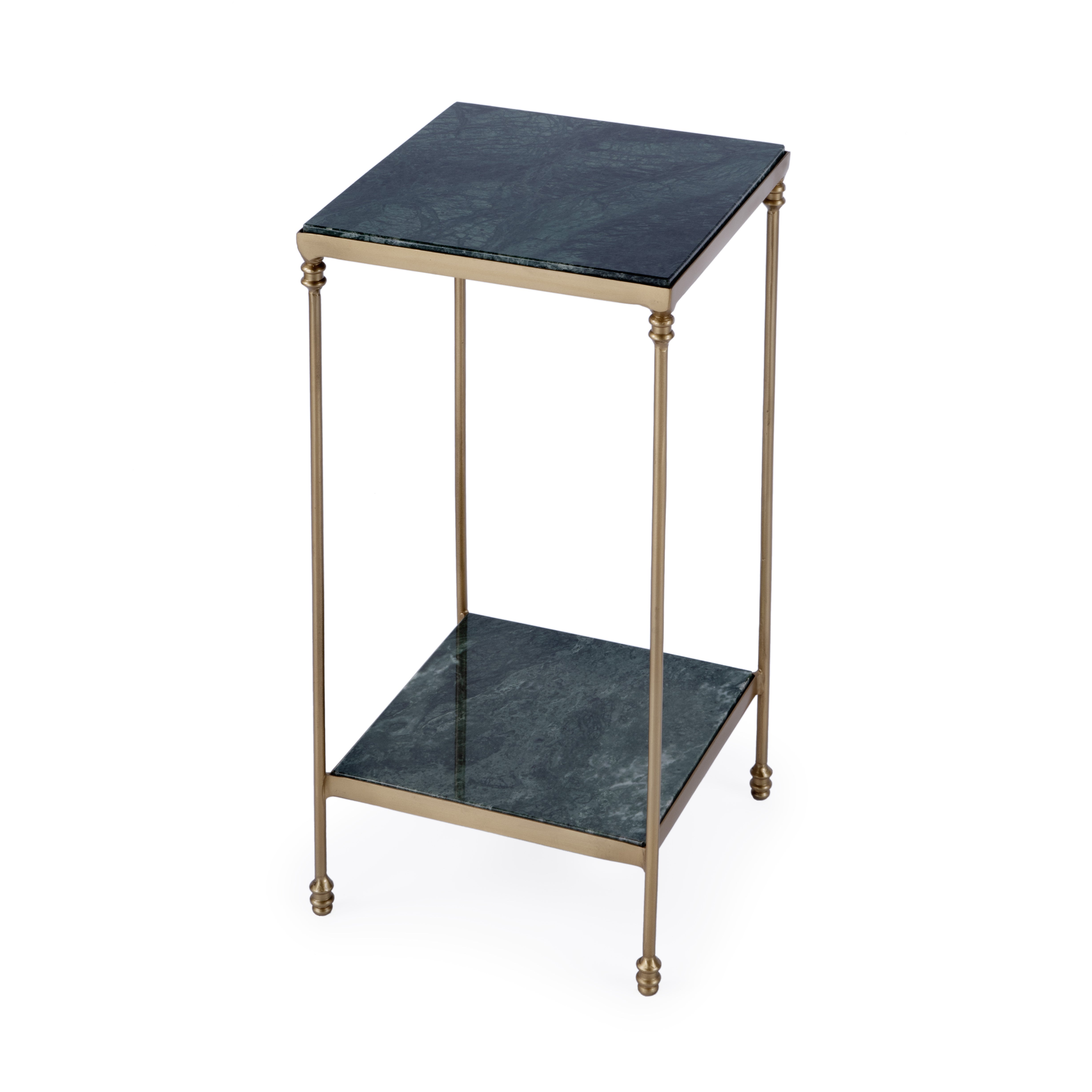 24" Green and Gold Marble and Iron Square End Table With Shelf-0