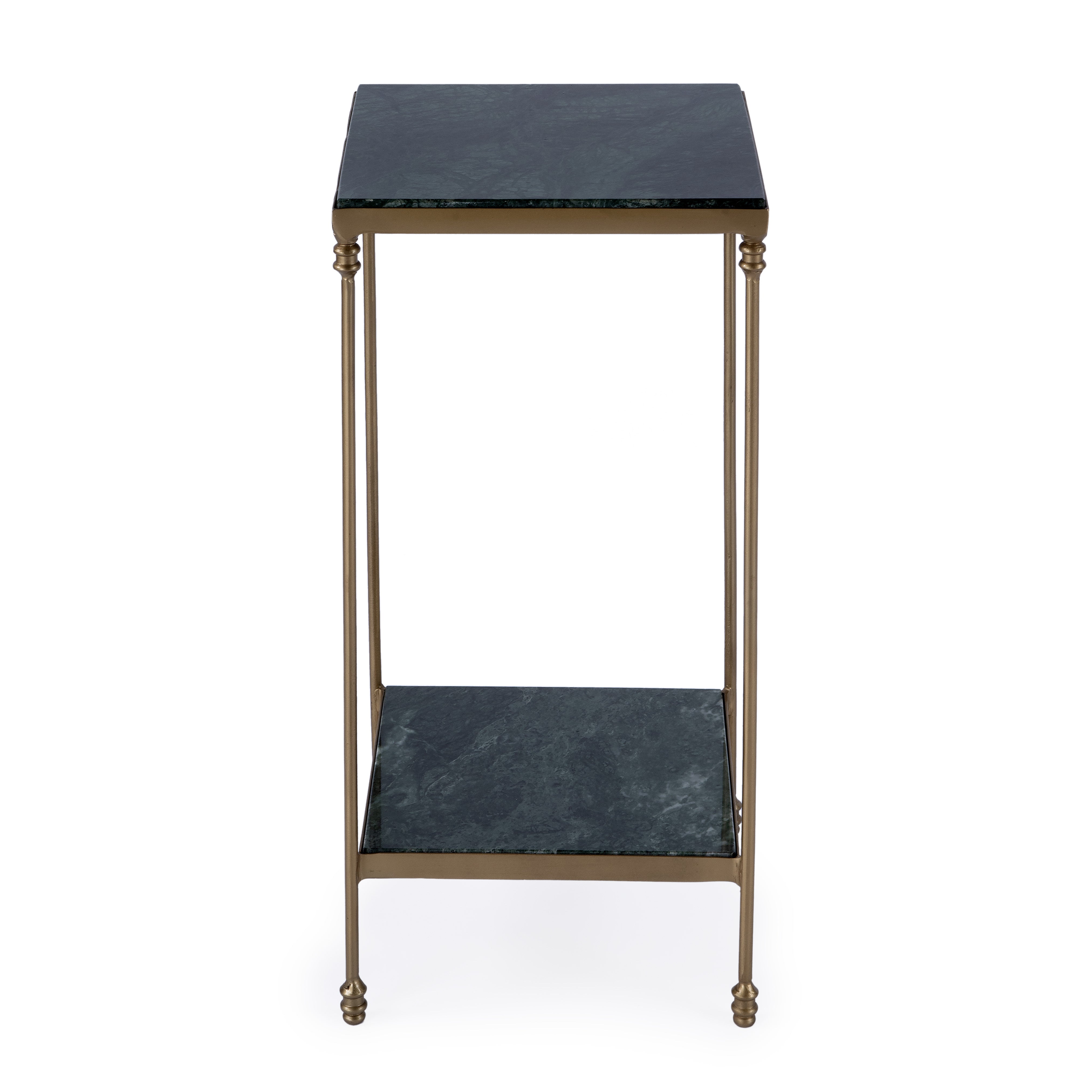 24" Green and Gold Marble and Iron Square End Table With Shelf-2
