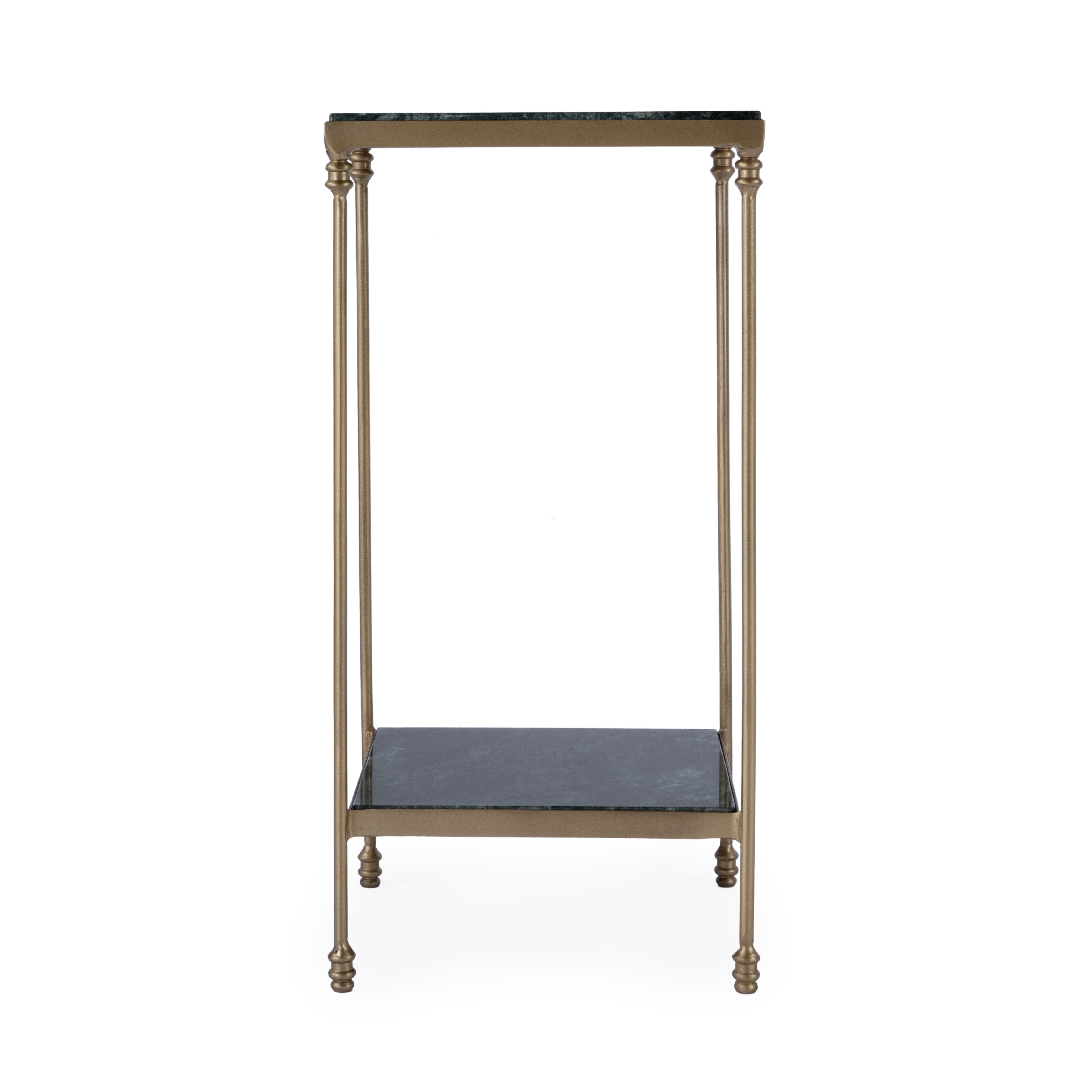 24" Green and Gold Marble and Iron Square End Table With Shelf-3