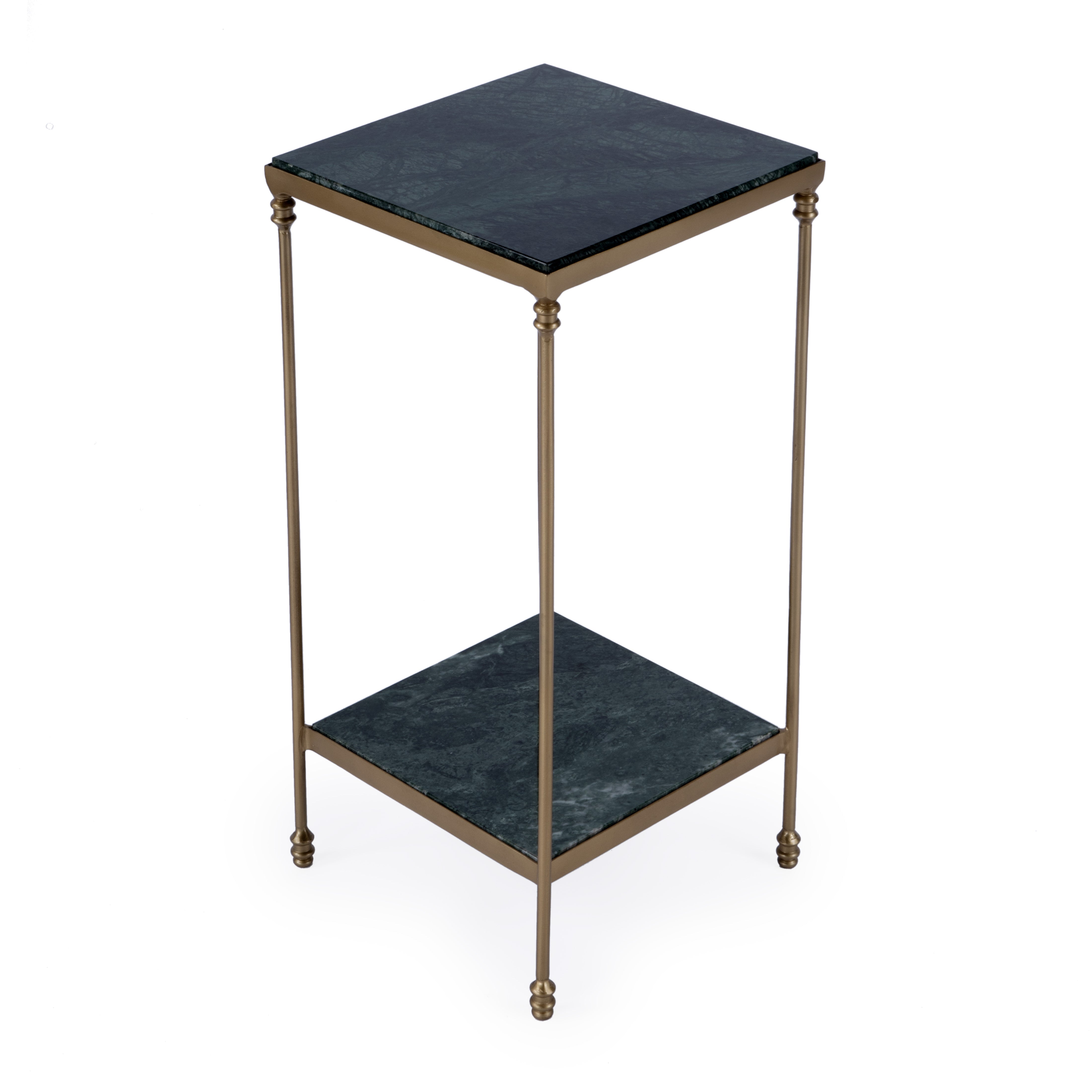 24" Green and Gold Marble and Iron Square End Table With Shelf-4