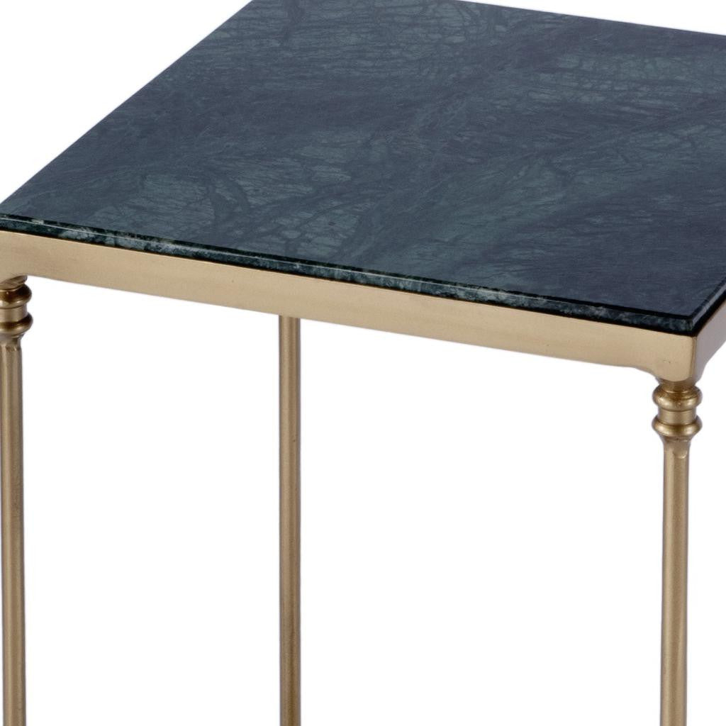 24" Green and Gold Marble and Iron Square End Table With Shelf-6