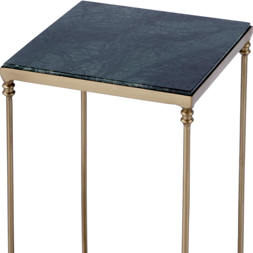 24" Green and Gold Marble and Iron Square End Table With Shelf-7