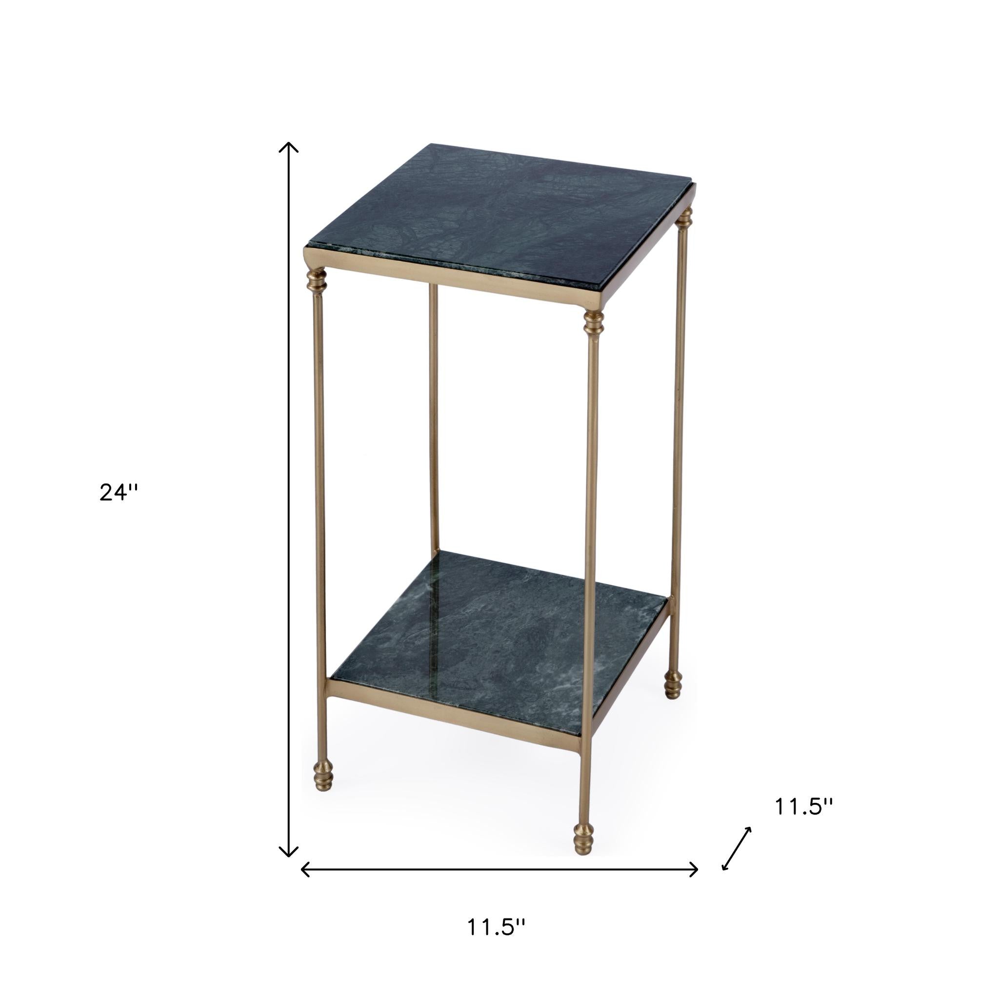 24" Green and Gold Marble and Iron Square End Table With Shelf-8