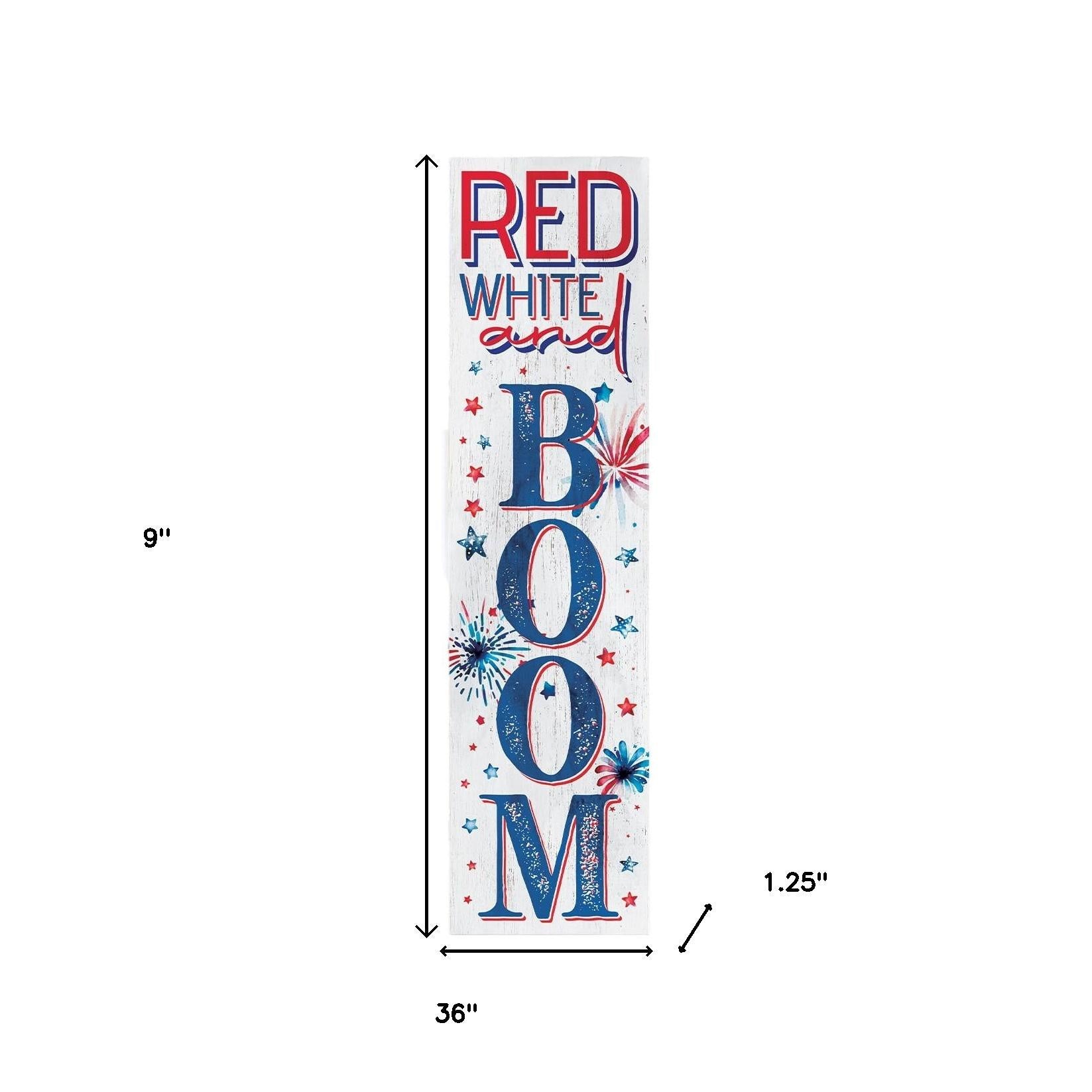 36" Blue Red And White Solid Wood Red White Boom July Fourth Fireworks Porch Sign-4