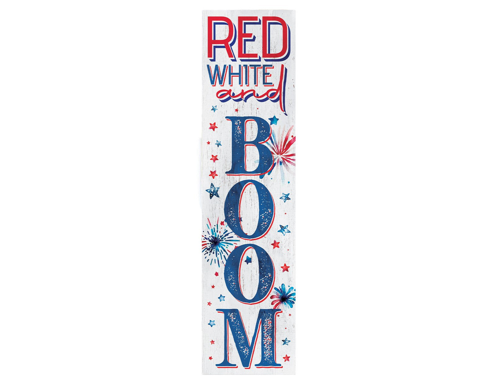 36" Blue Red And White Solid Wood Red White Boom July Fourth Fireworks Porch Sign-1