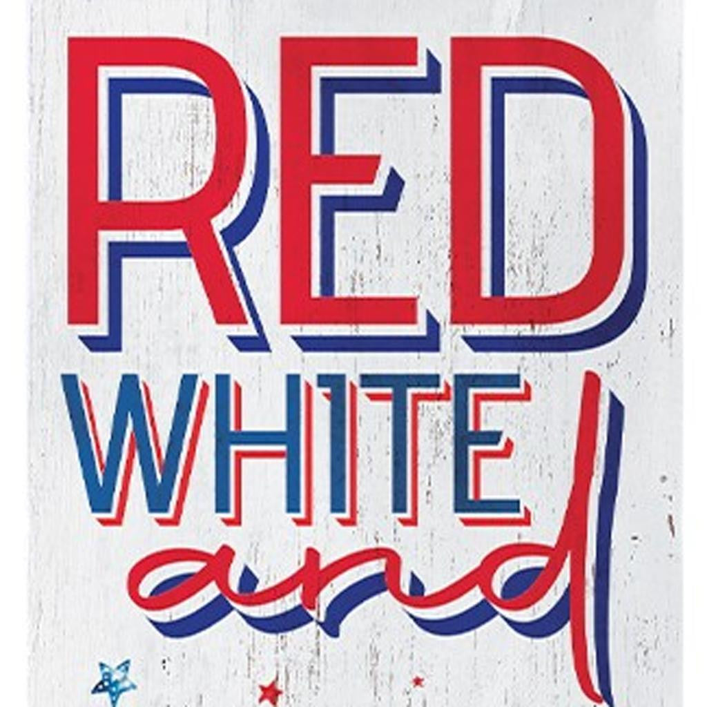 36" Blue Red And White Solid Wood Red White Boom July Fourth Fireworks Porch Sign-2
