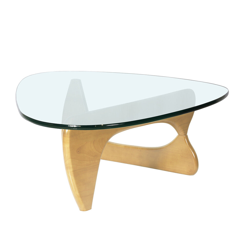 54" Clear and Natural Glass and Wood Triangle Abstract Coffee Table-2