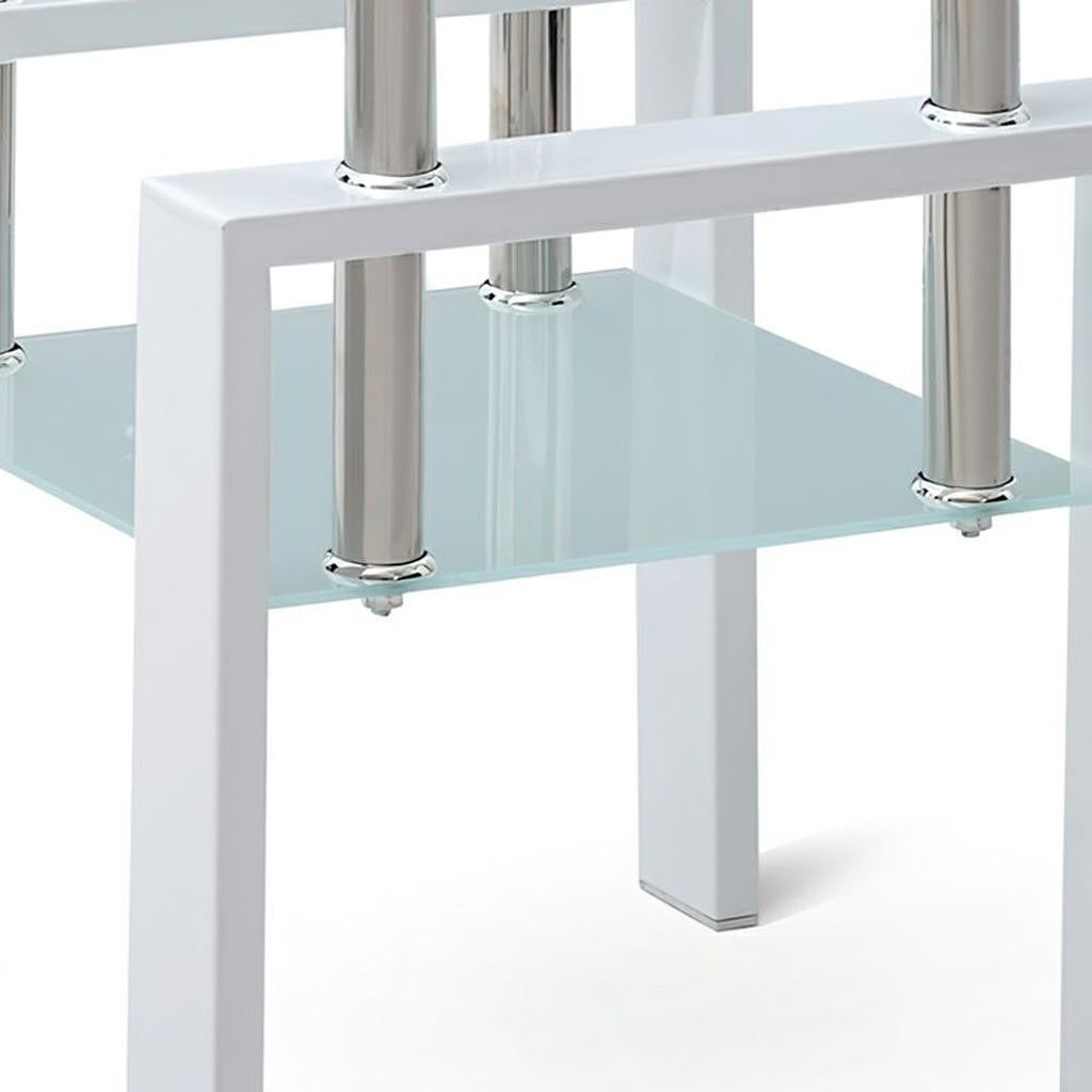 20" Clear and White Glass and Metal Square End Table With Shelf-2