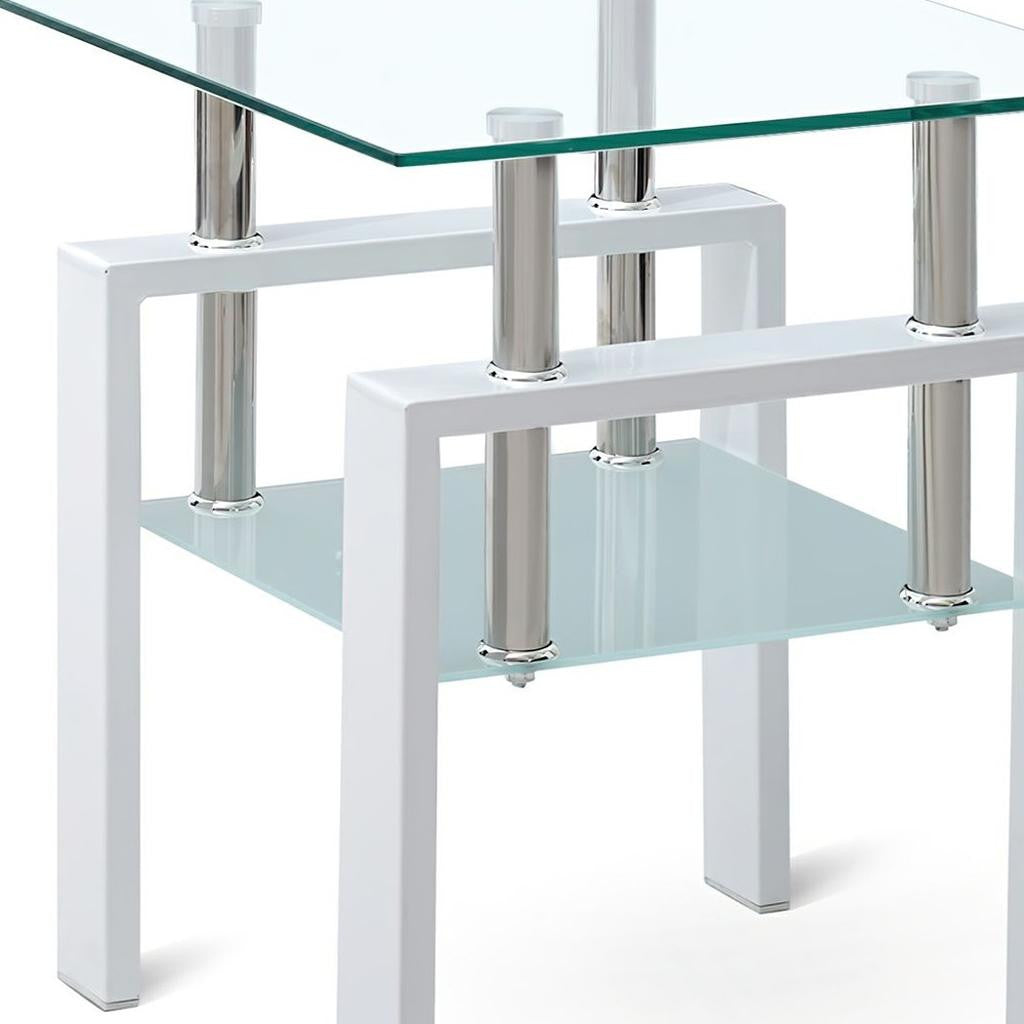 20" Clear and White Glass and Metal Square End Table With Shelf-3
