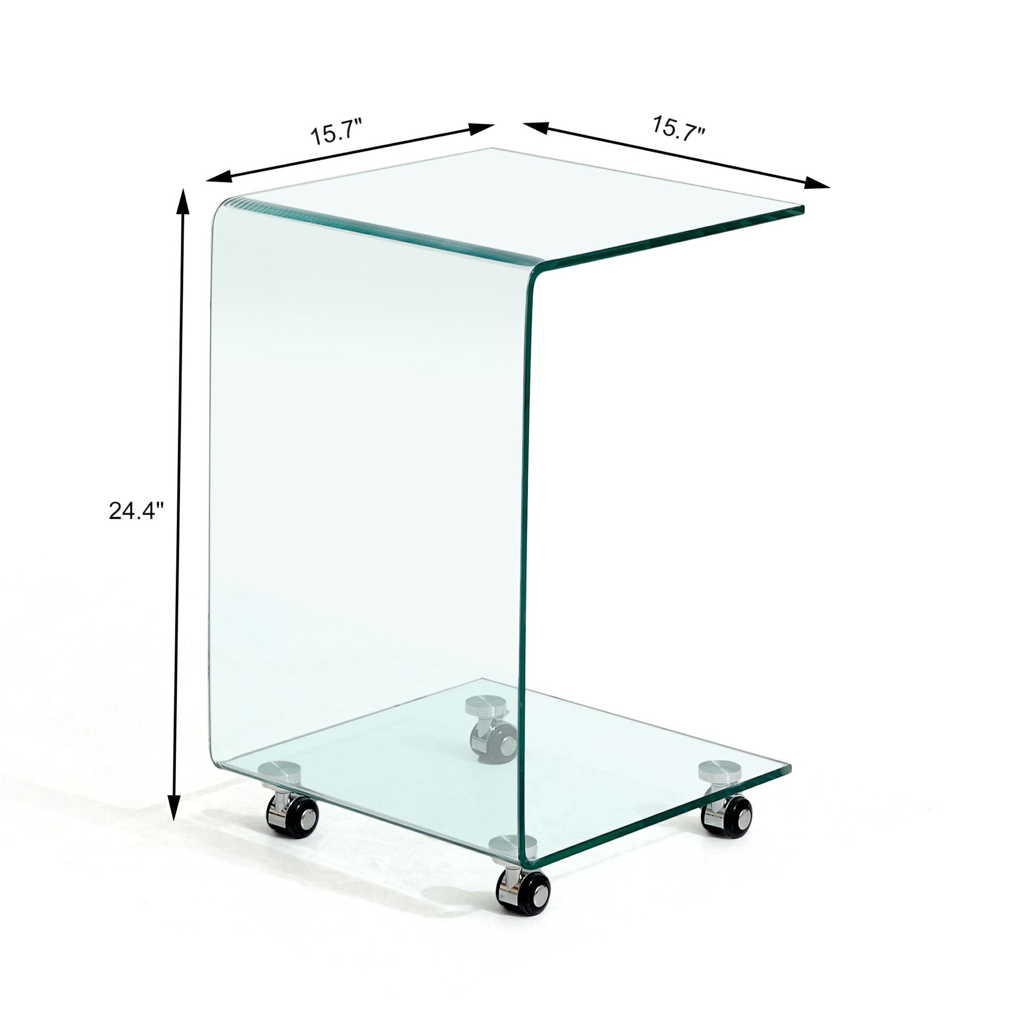 24" Clear Glass Square End Table With Shelf-8