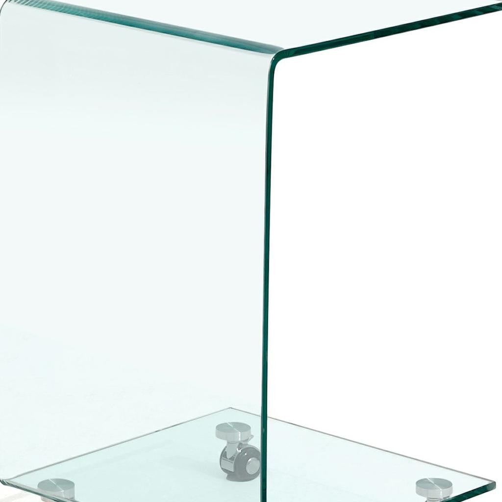 24" Clear Glass Square End Table With Shelf-3