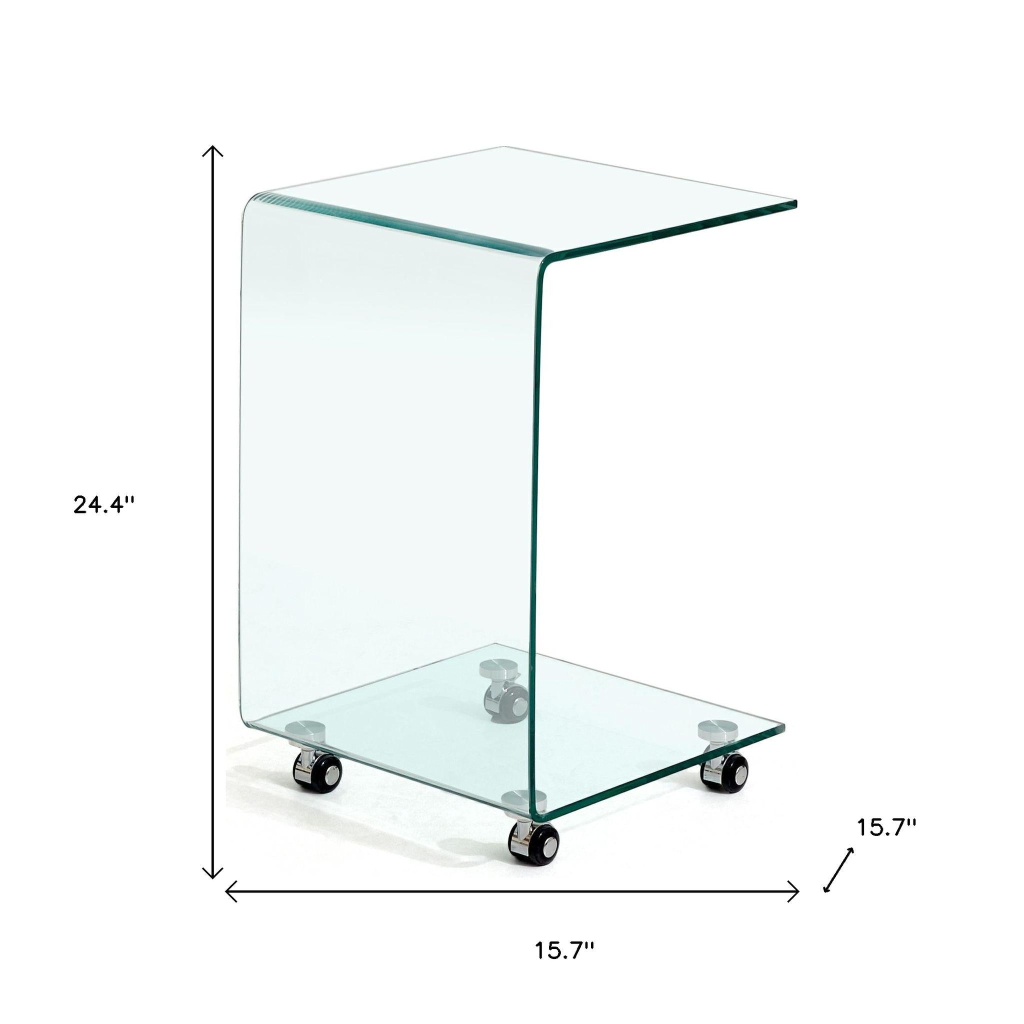 24" Clear Glass Square End Table With Shelf-7