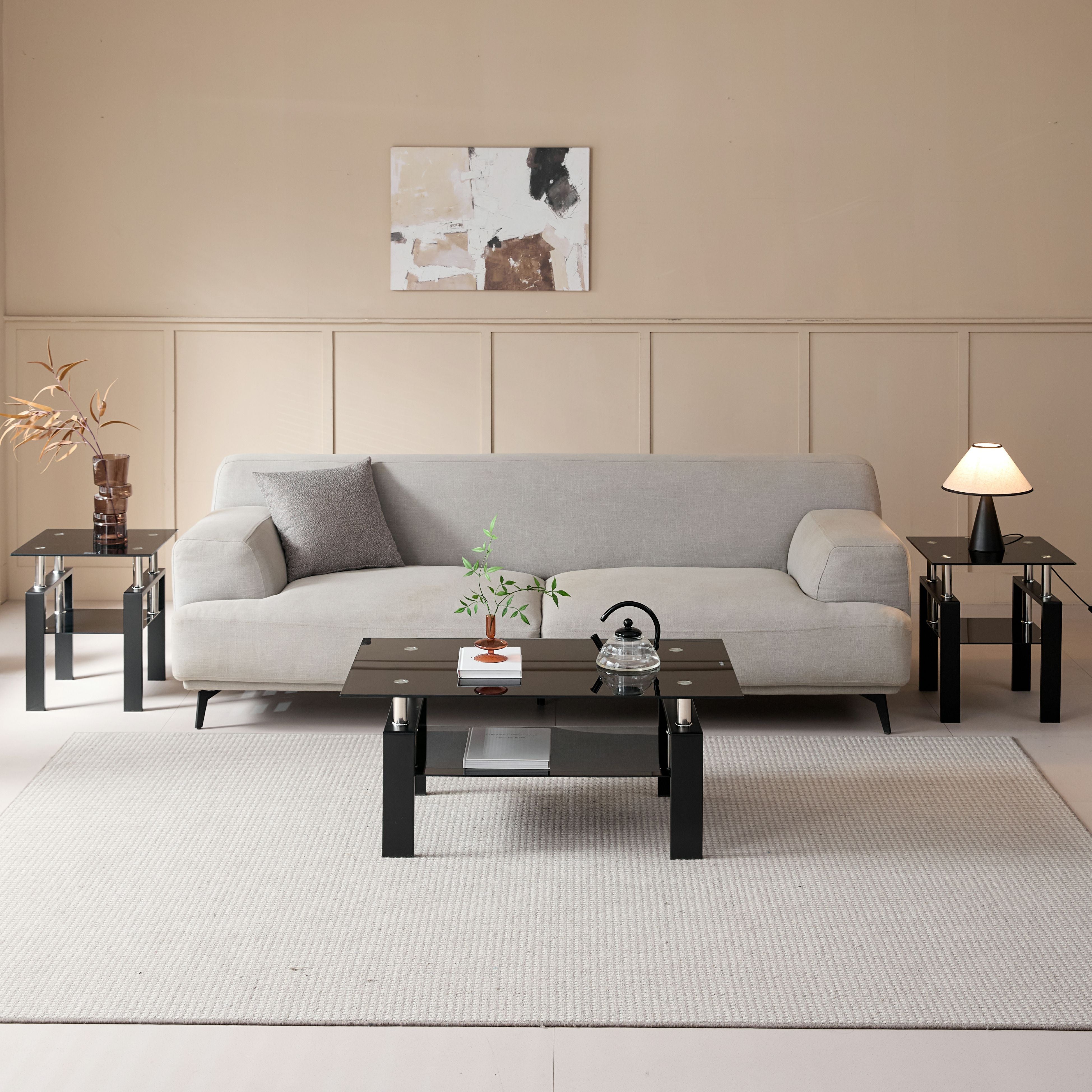 39" Black Glass and Steel Coffee Table With Shelf-6