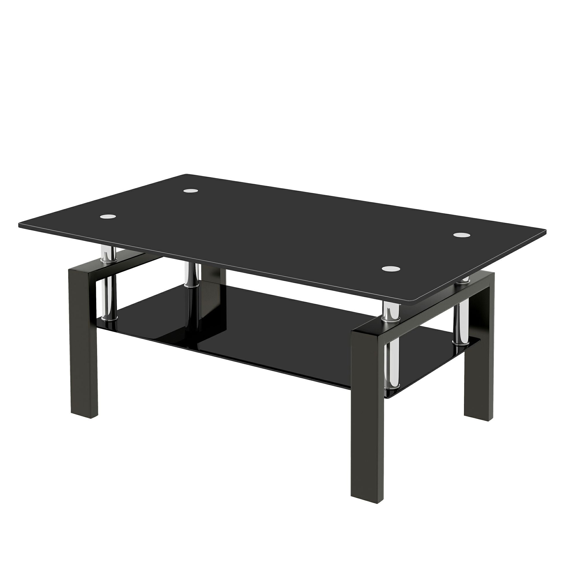 39" Black Glass and Steel Coffee Table With Shelf-1