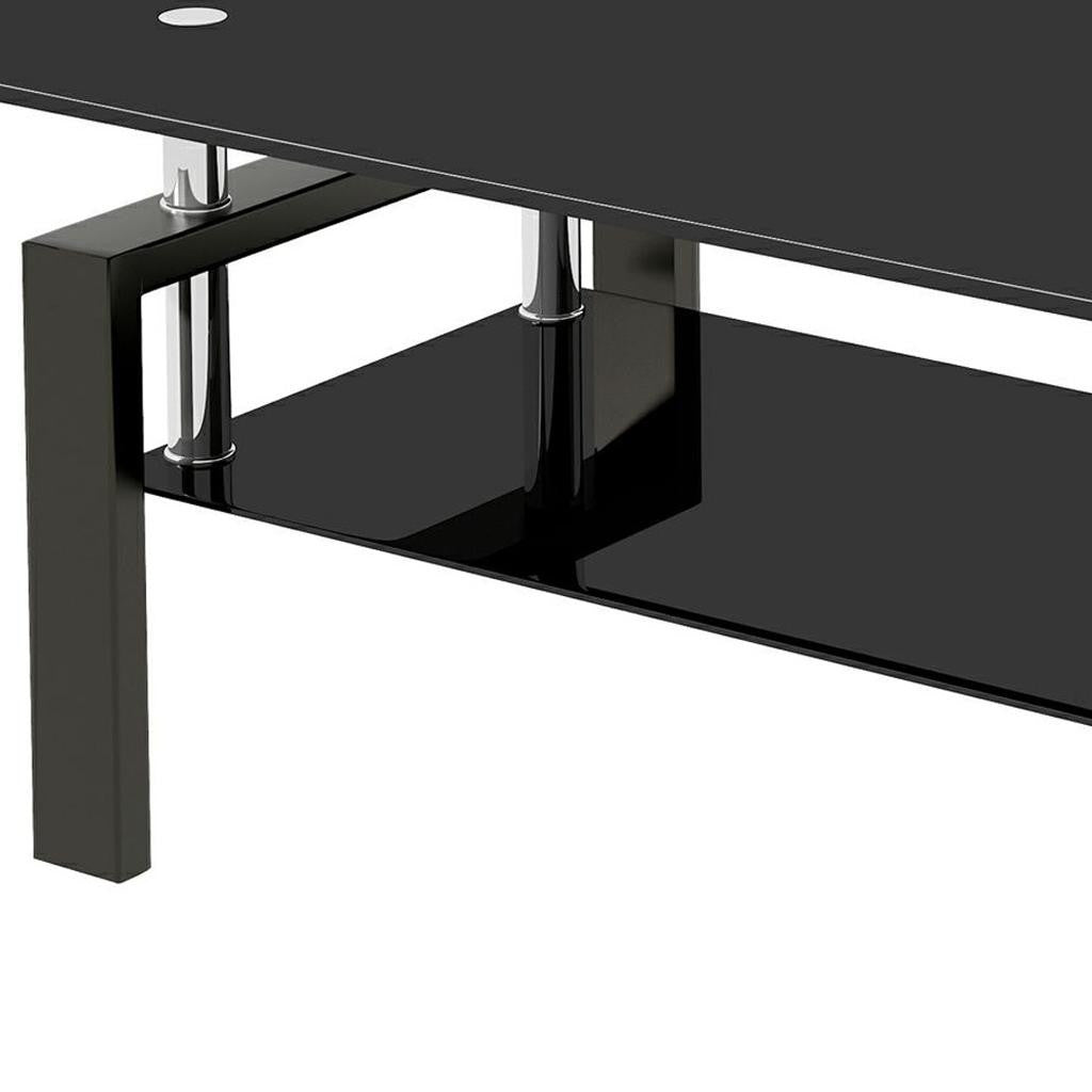 39" Black Glass and Steel Coffee Table With Shelf-2