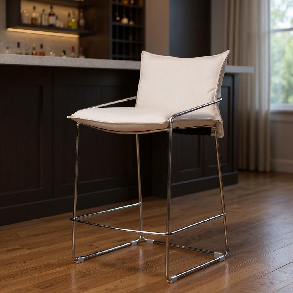 White Wood and Fabric Bar Chair-1