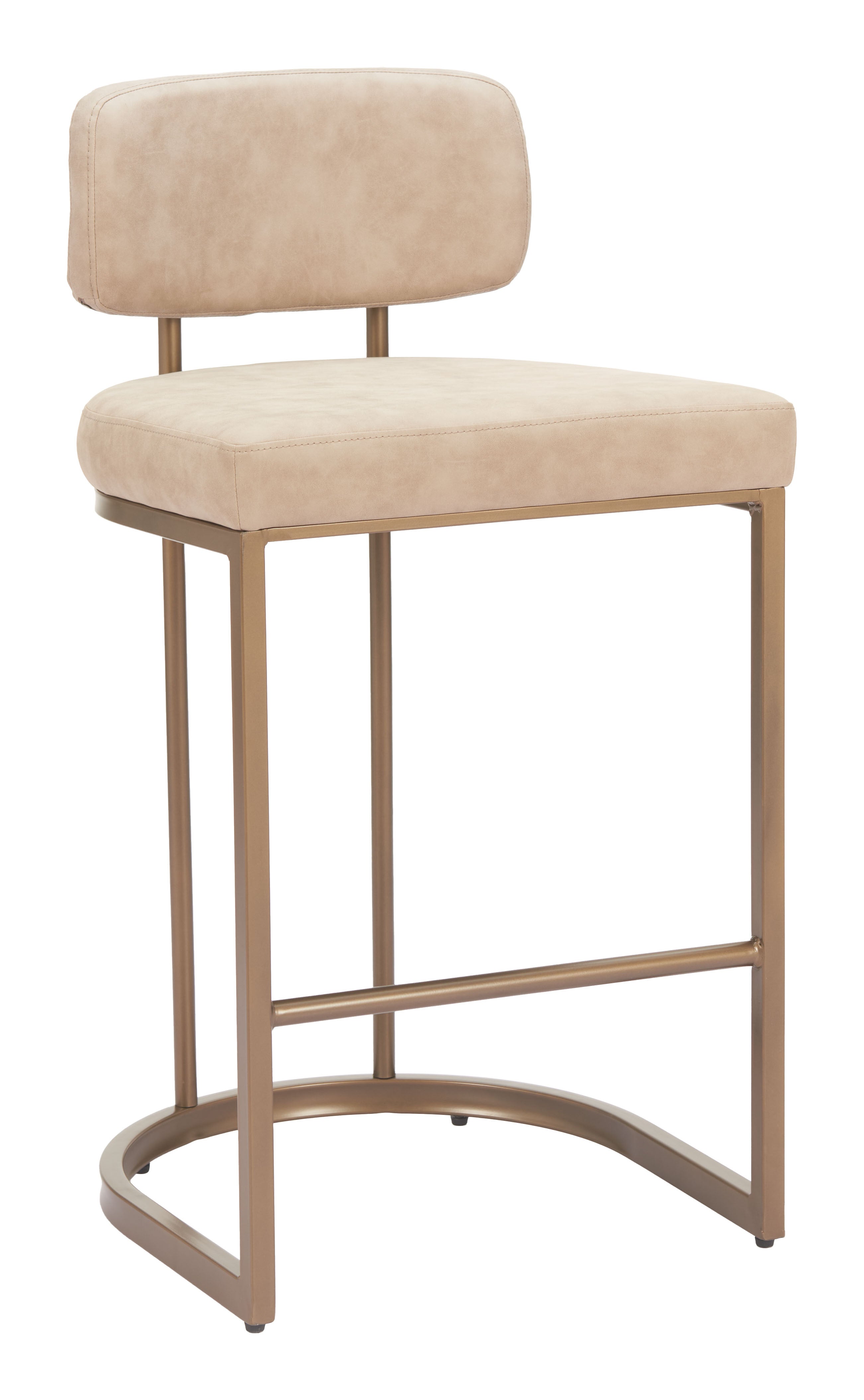 Set of Two Beige Wood and Fabric Low Back Bar Chairs-0