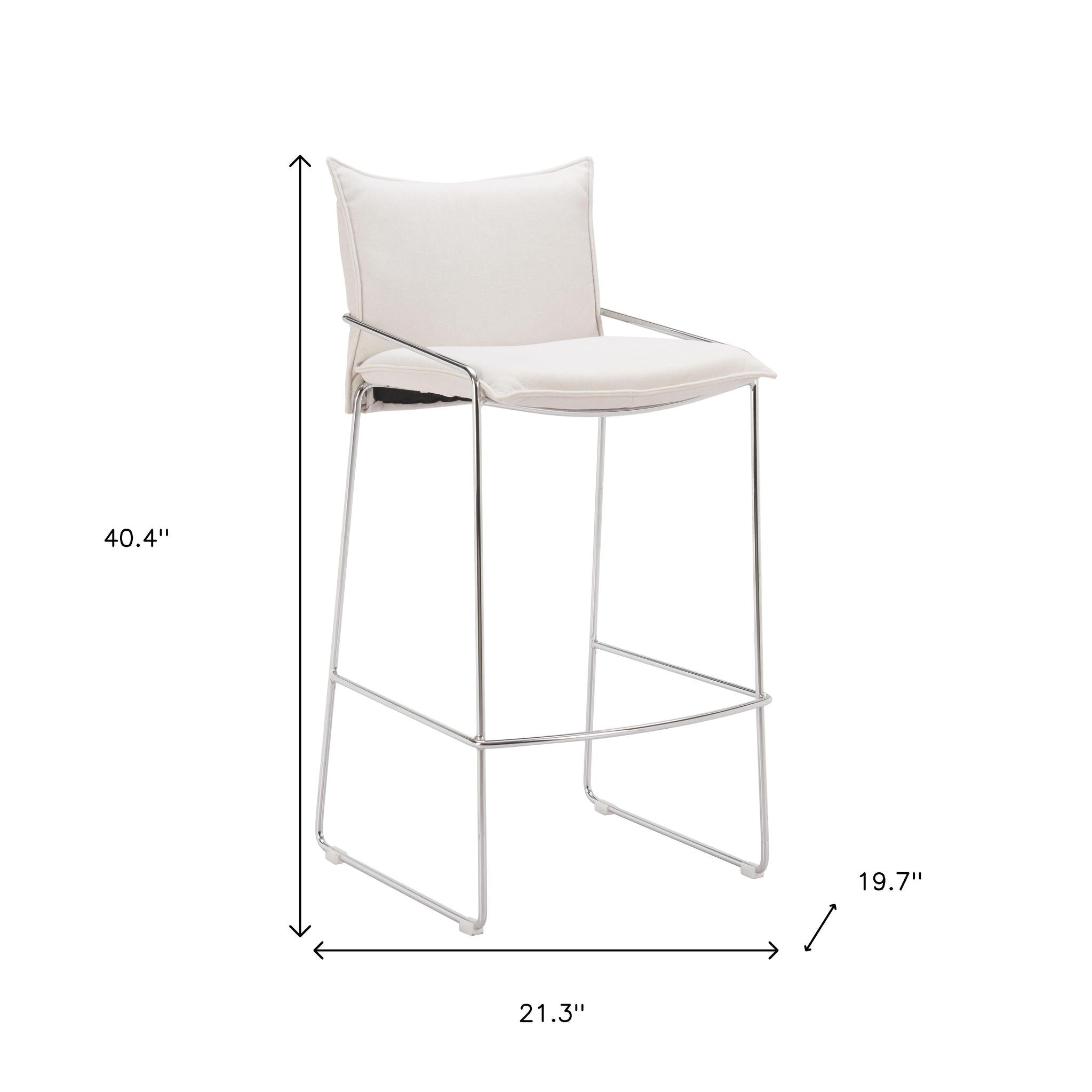White Wood and Fabric Bar Chair-4