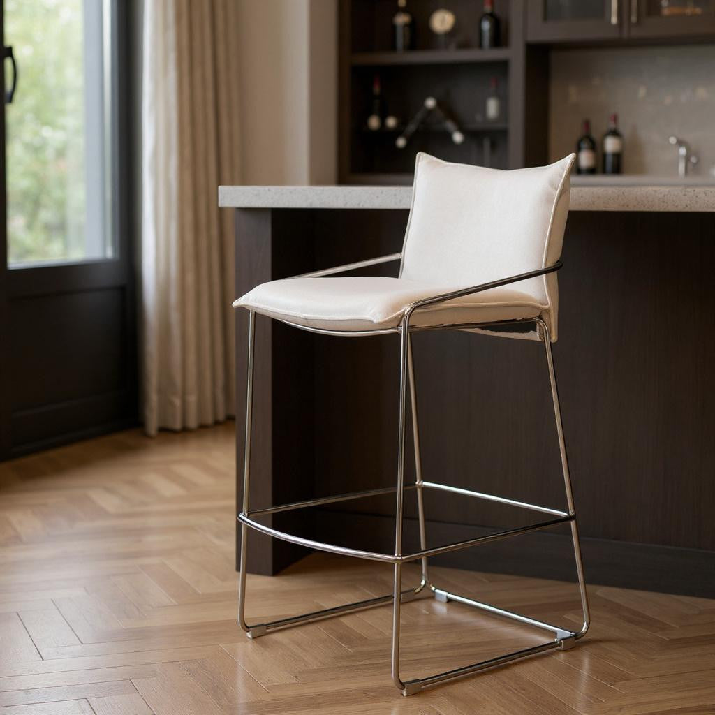 White Wood and Fabric Bar Chair-1