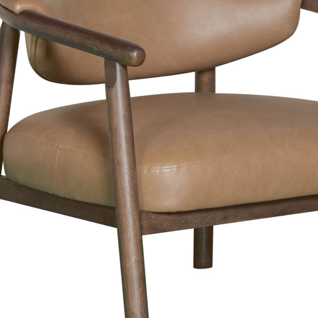 33" Brown and Dark Brown Faux Leather And Wood Arm Chair-6