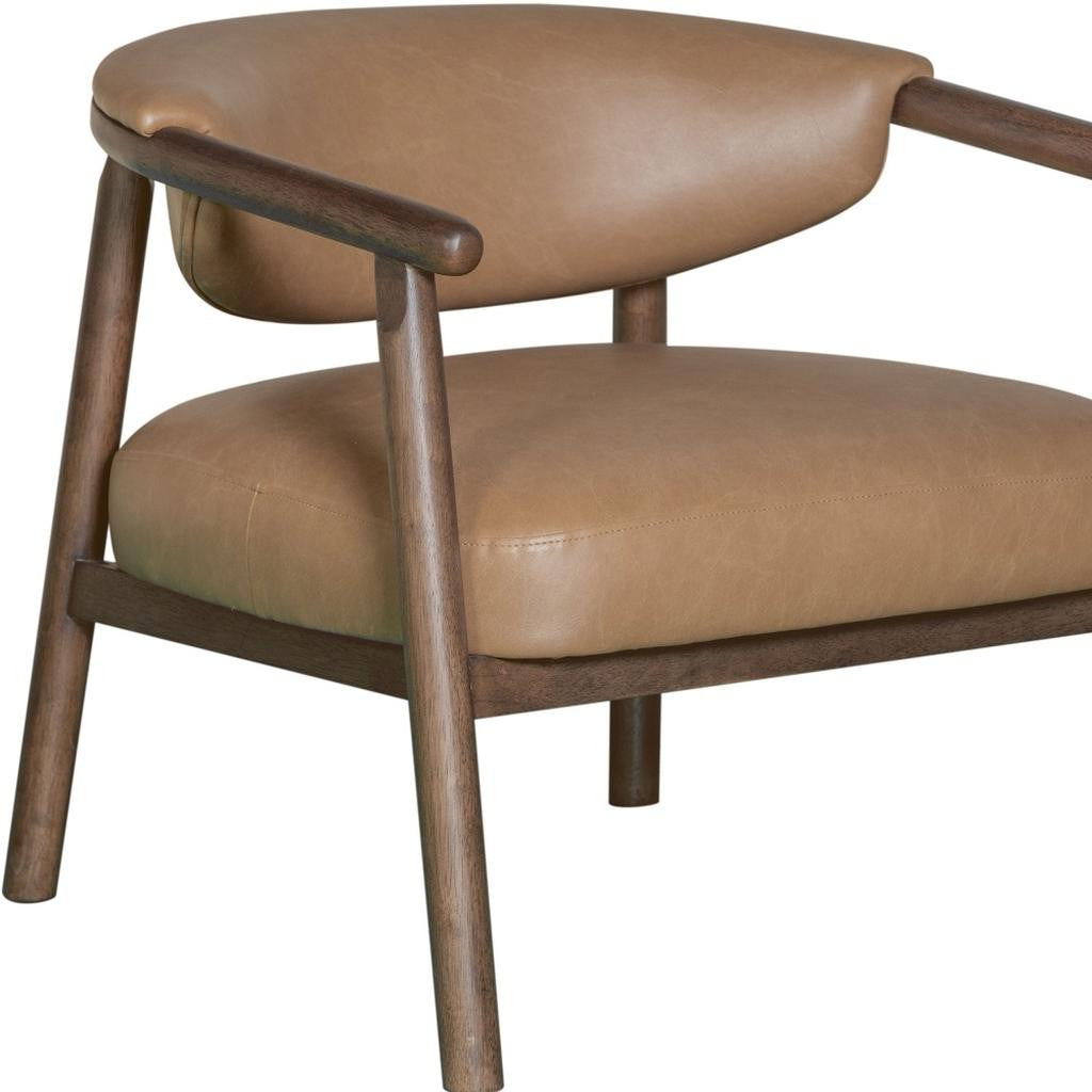 33" Brown and Dark Brown Faux Leather And Wood Arm Chair-7