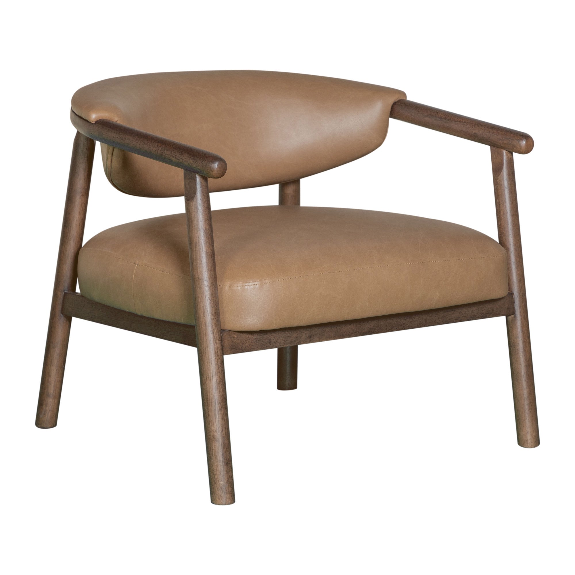 33" Brown and Dark Brown Faux Leather And Wood Arm Chair-1