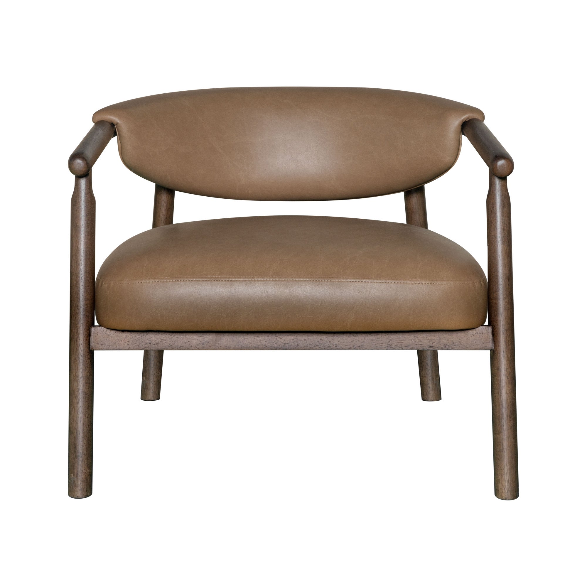 33" Brown and Dark Brown Faux Leather And Wood Arm Chair-2