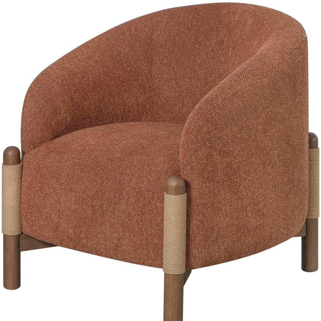 30" Rust and Brown Fabric And Wood Arm Chair-8
