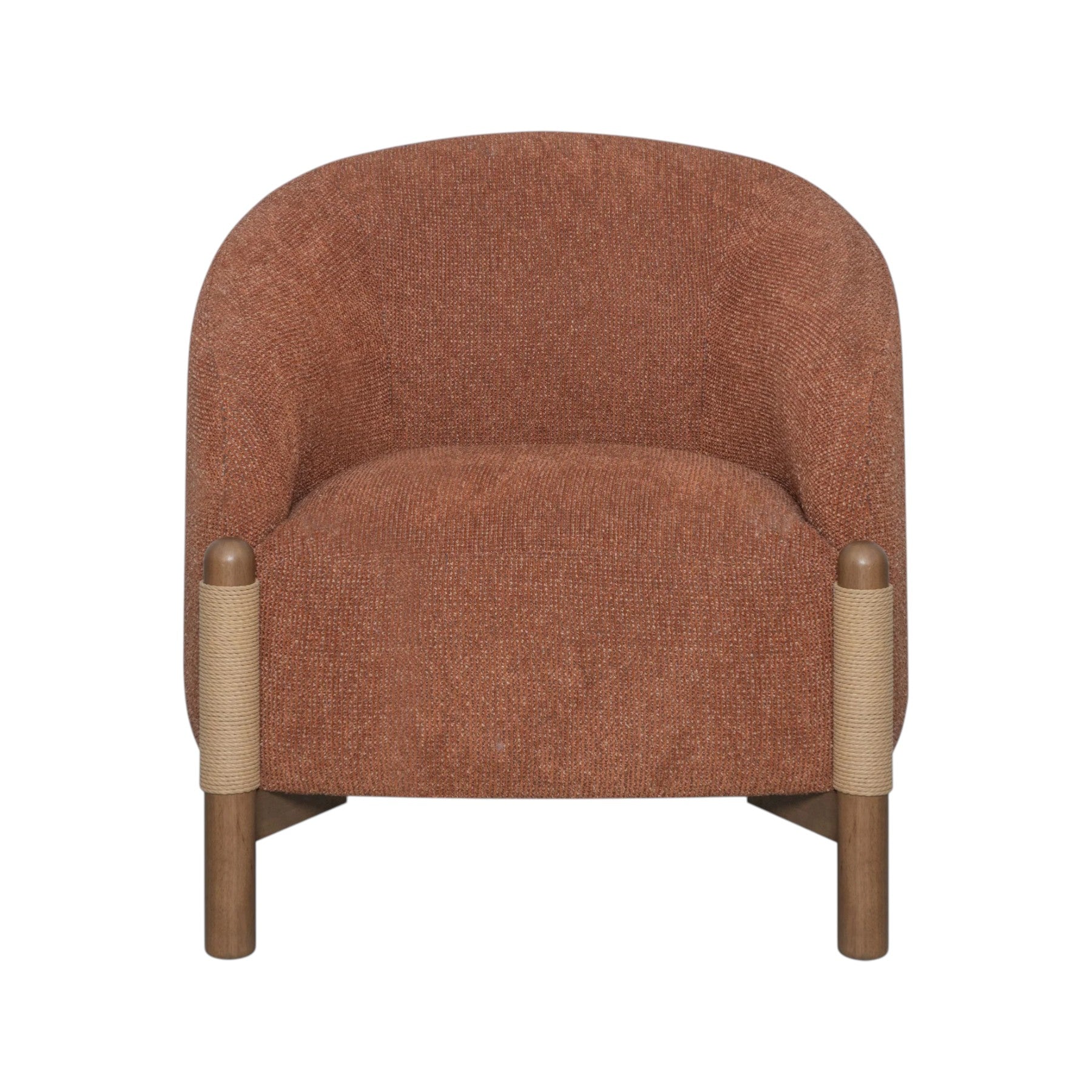 30" Rust and Brown Fabric And Wood Arm Chair-2