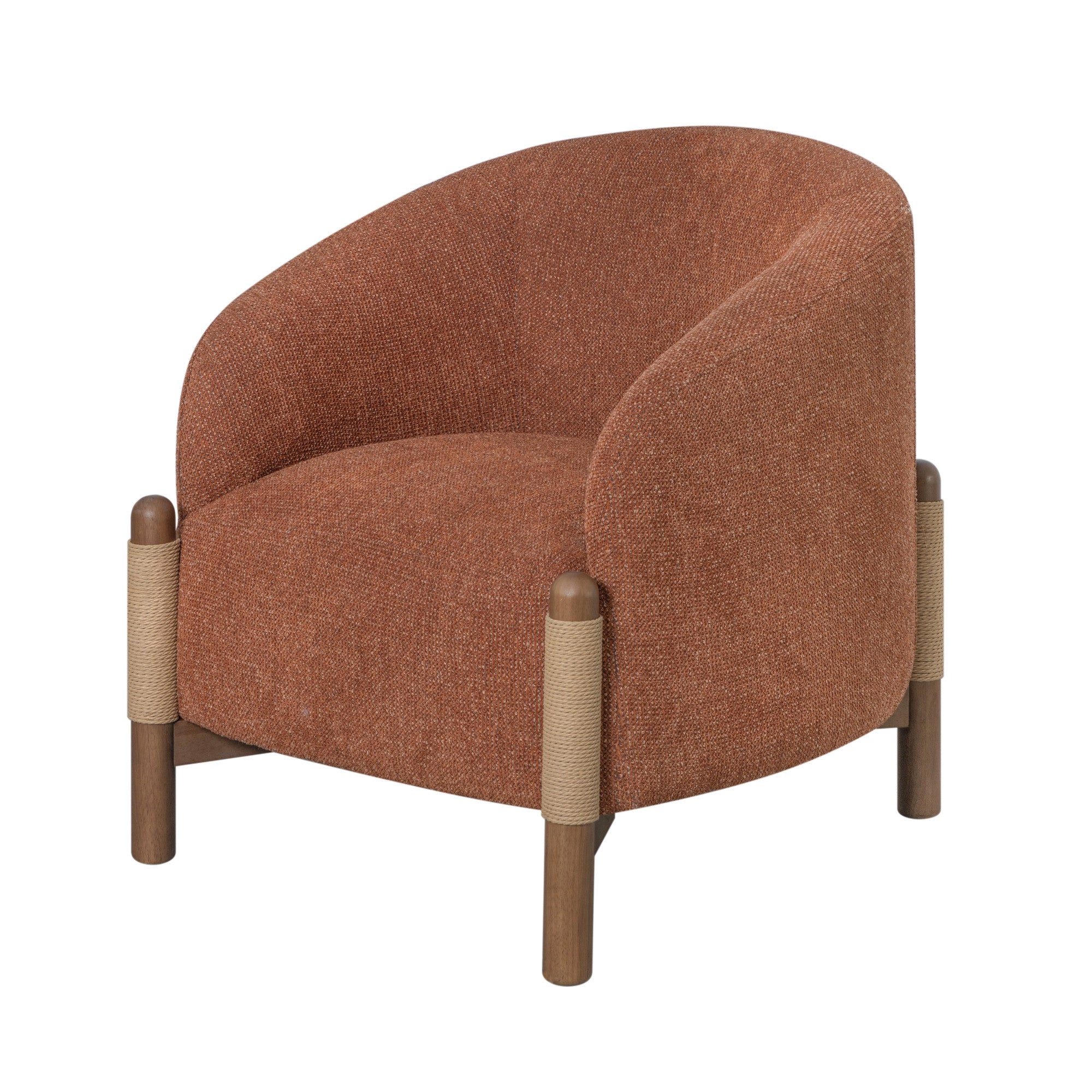 30" Rust and Brown Fabric And Wood Arm Chair-3