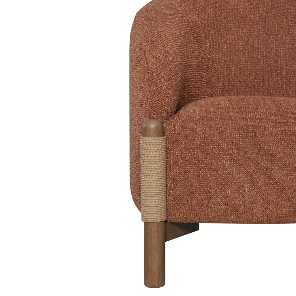 30" Rust and Brown Fabric And Wood Arm Chair-5