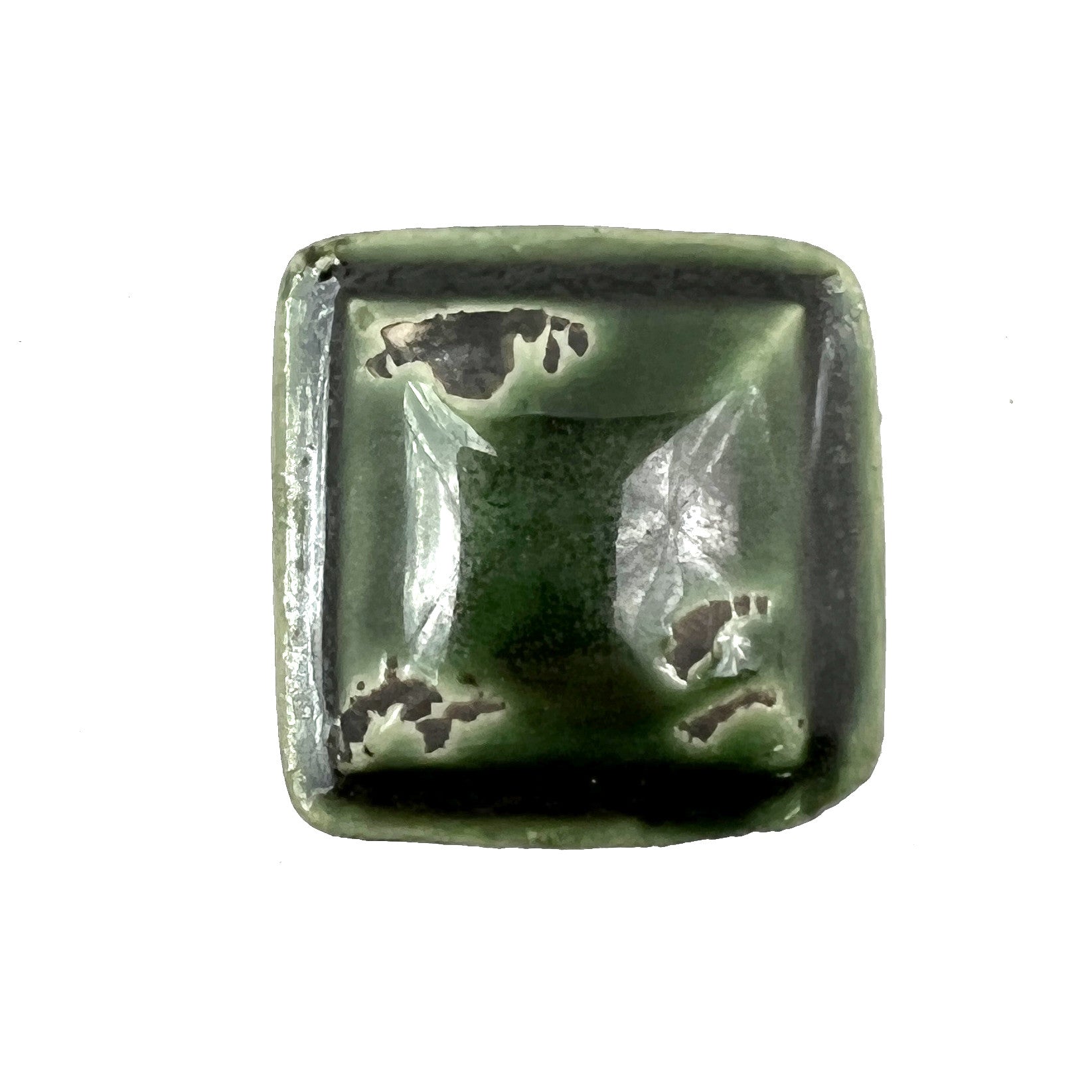 Set of Six Distressed Green Ceramic Square Drawer Pull Knobs-2