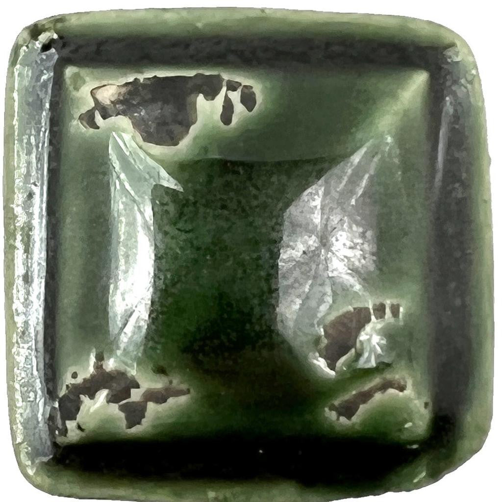 Set of Six Distressed Green Ceramic Square Drawer Pull Knobs-3
