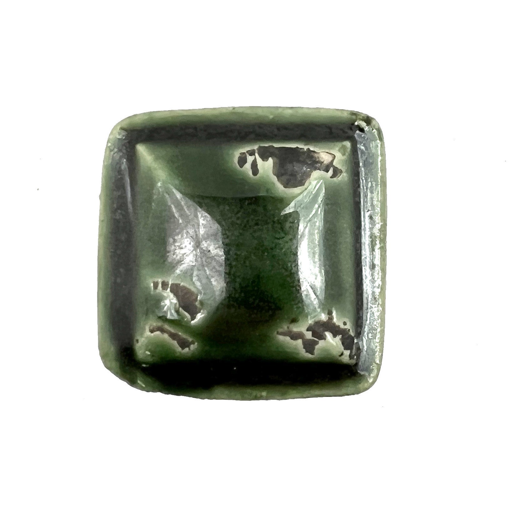 Set of Six Distressed Green Ceramic Square Drawer Pull Knobs-4