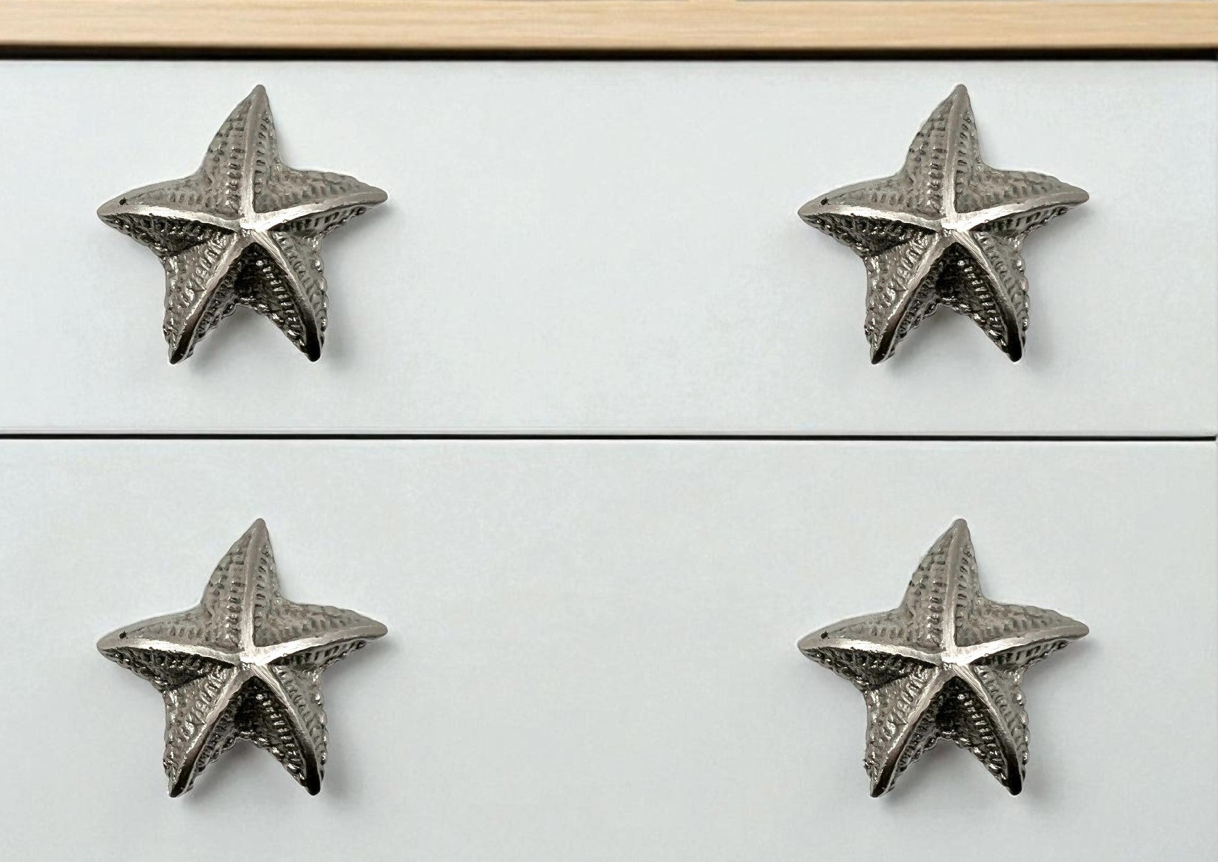 Set of Six Silver Iron Starfish Drawer Pull Knobs-0