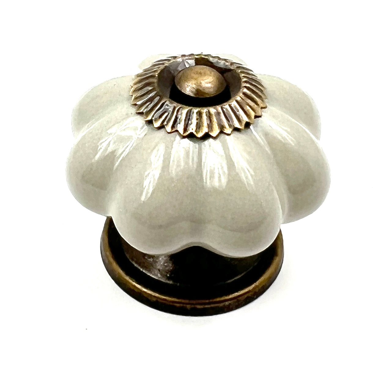 Set of Six Gray Ceramic Floral Shape Drawer Pull Knobs-2