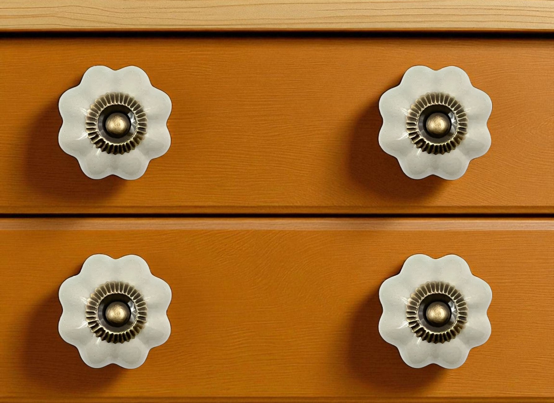 Set of Six Gray Ceramic Floral Shape Drawer Pull Knobs-0