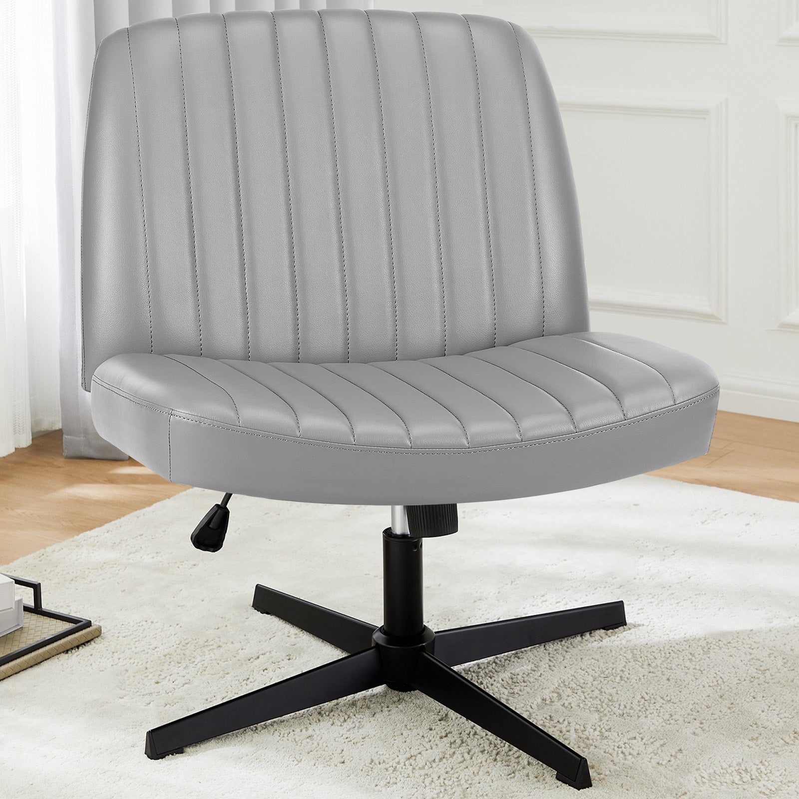19" Black Tufted Swivel Lounge Chair-3