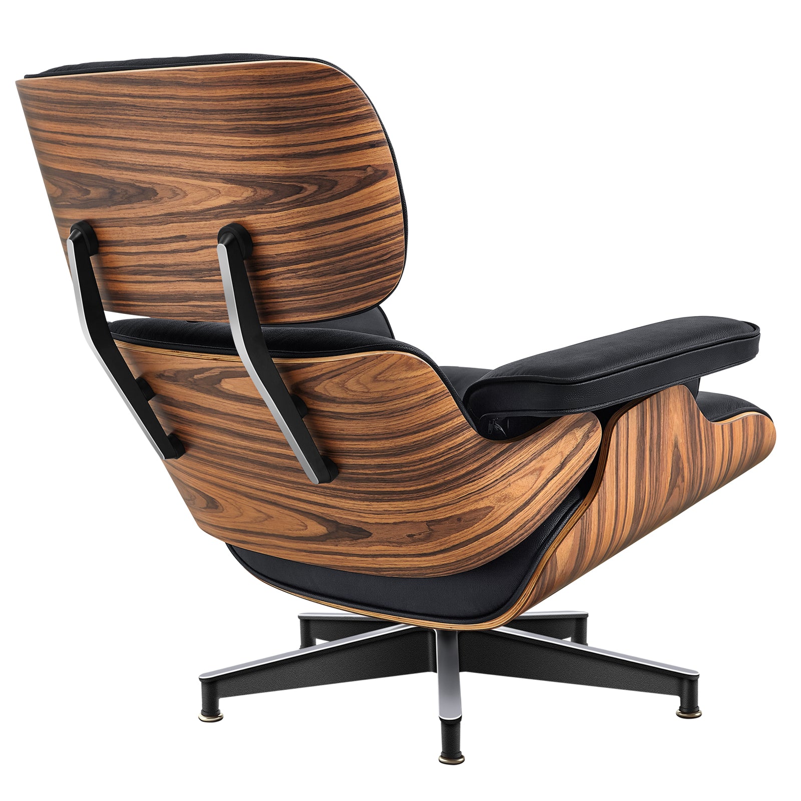 27" Black and Brown Tufted Genuine Cowhide Swivel Lounge Chair With Ottoman-2