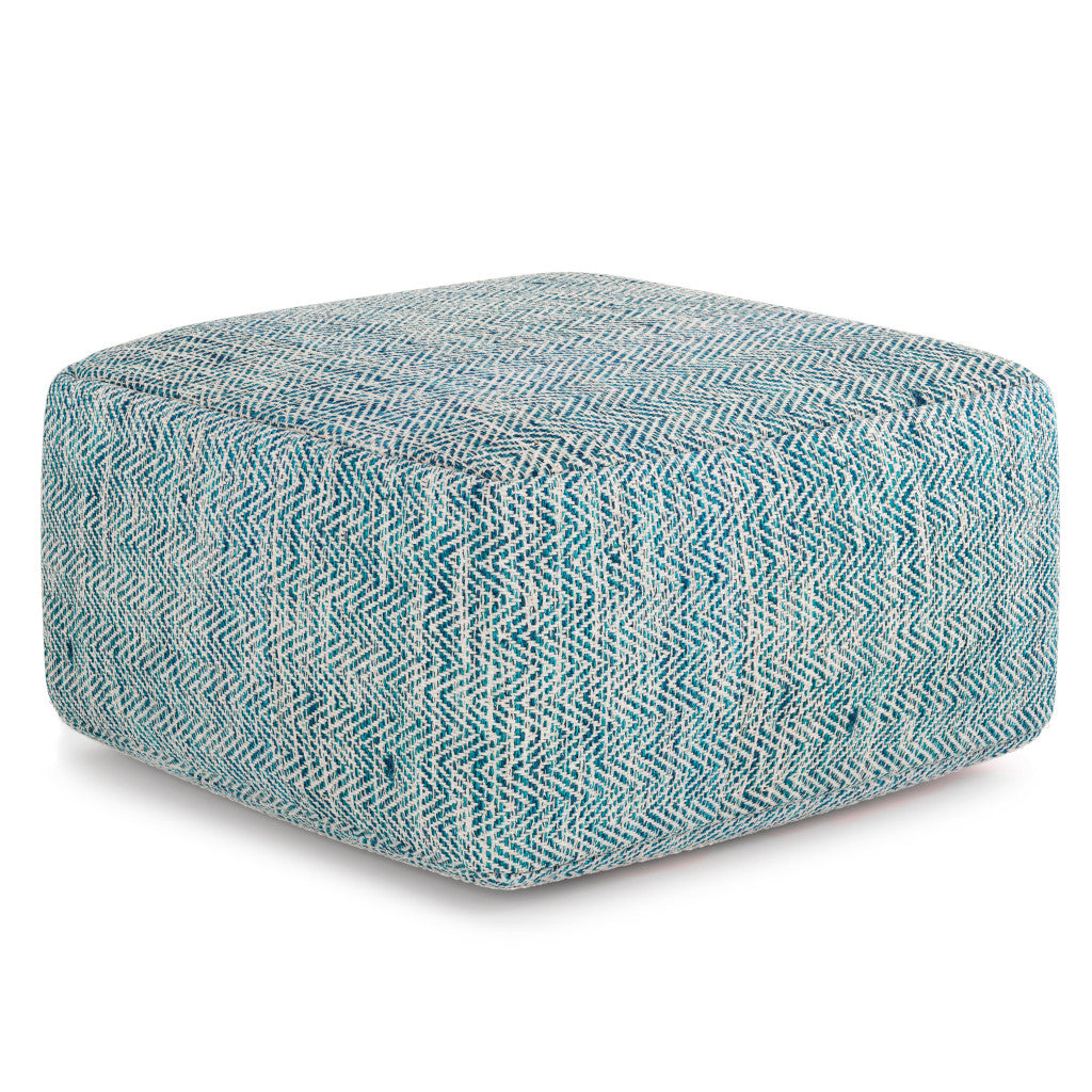 20" Blue Cotton Pouf Ottoman-0