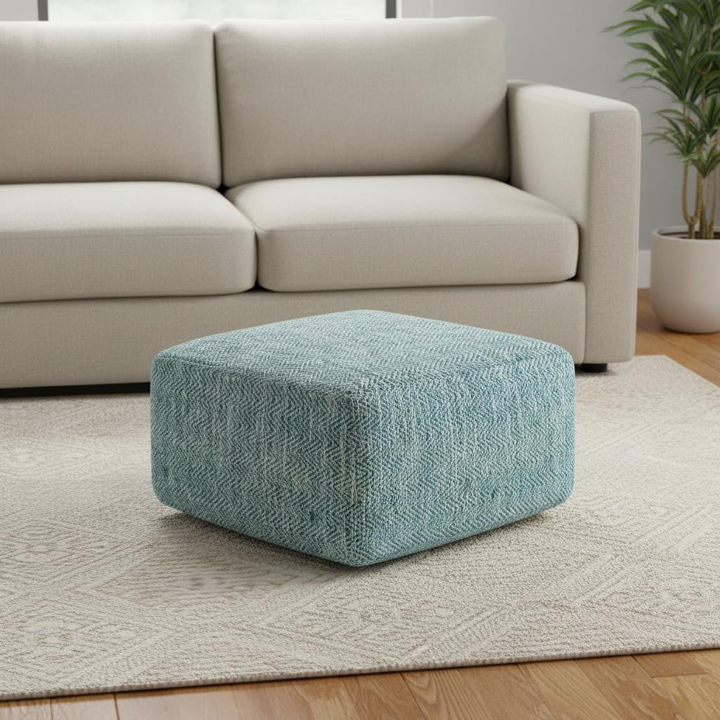 20" Blue Cotton Pouf Ottoman-1