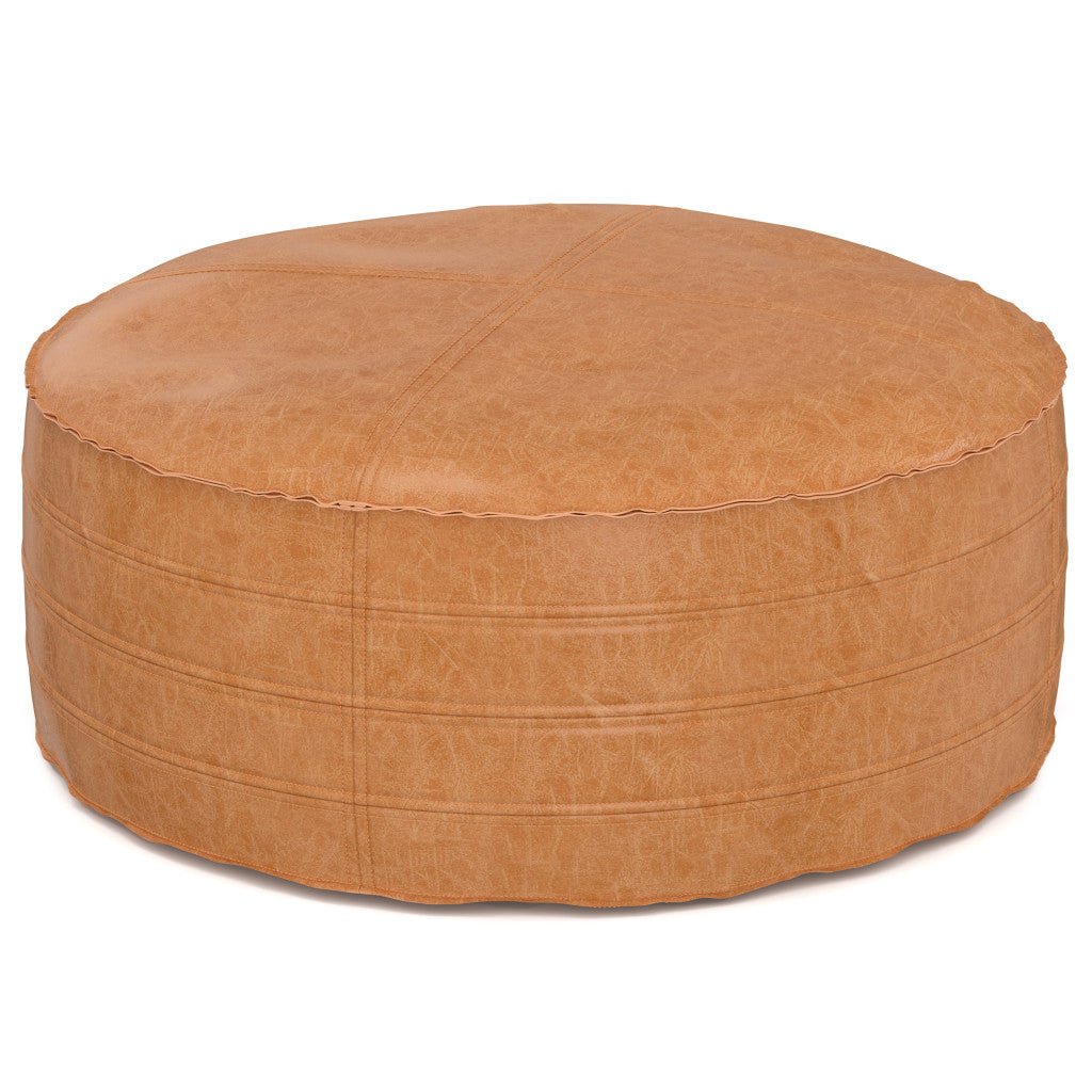 32" Brown Faux Leather Round Pouf Ottoman-0