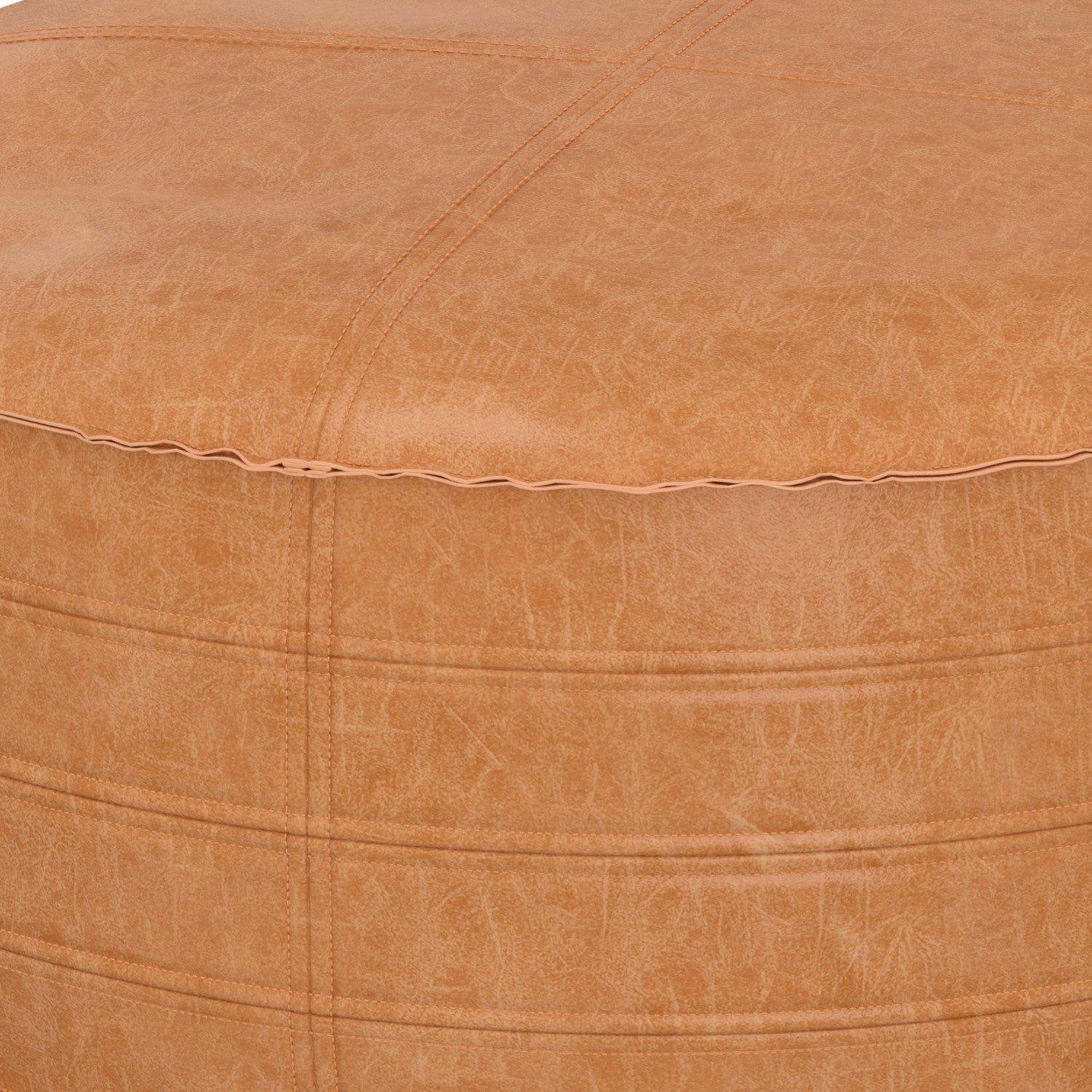 32" Brown Faux Leather Round Pouf Ottoman-6