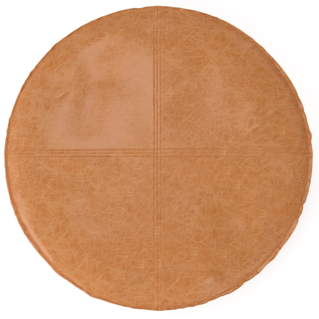 32" Brown Faux Leather Round Pouf Ottoman-2