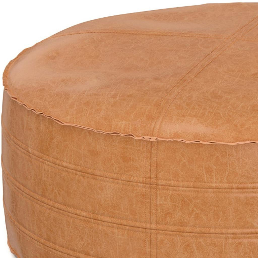 32" Brown Faux Leather Round Pouf Ottoman-3